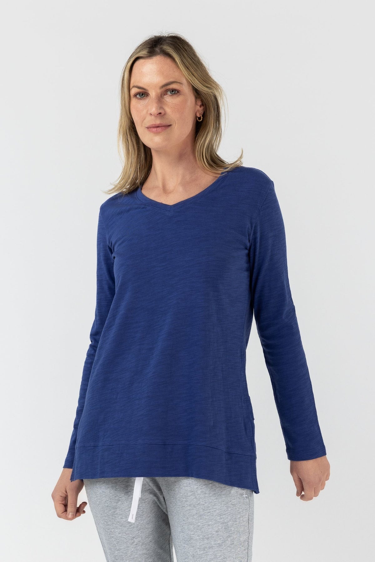 cloth+paper+scissors Tees V Neck Side Split Tee - Limoges Blue