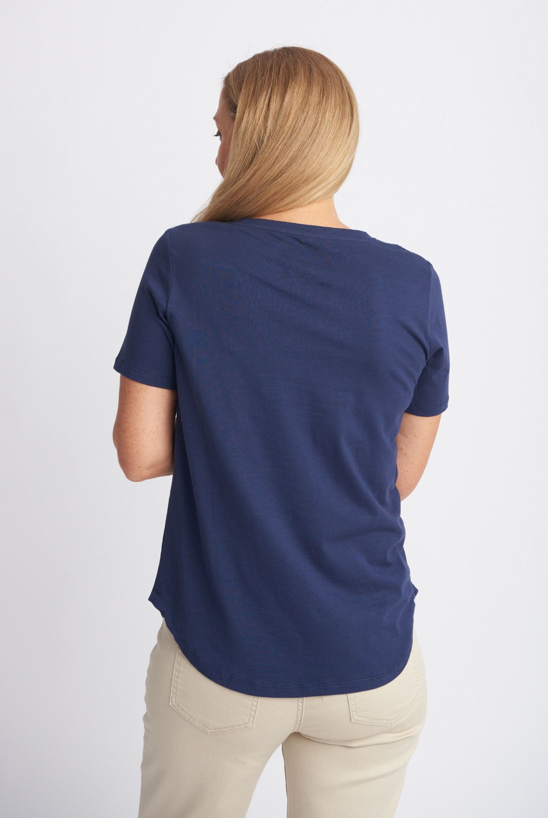 Cotton V Neck Tee - Navy by Goondiwindi Cotton. Timeless women’s fashion using natural fibres and classic shapes