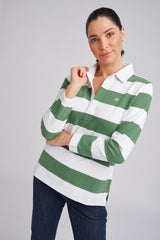 Stripe Collared Rugby Green/White