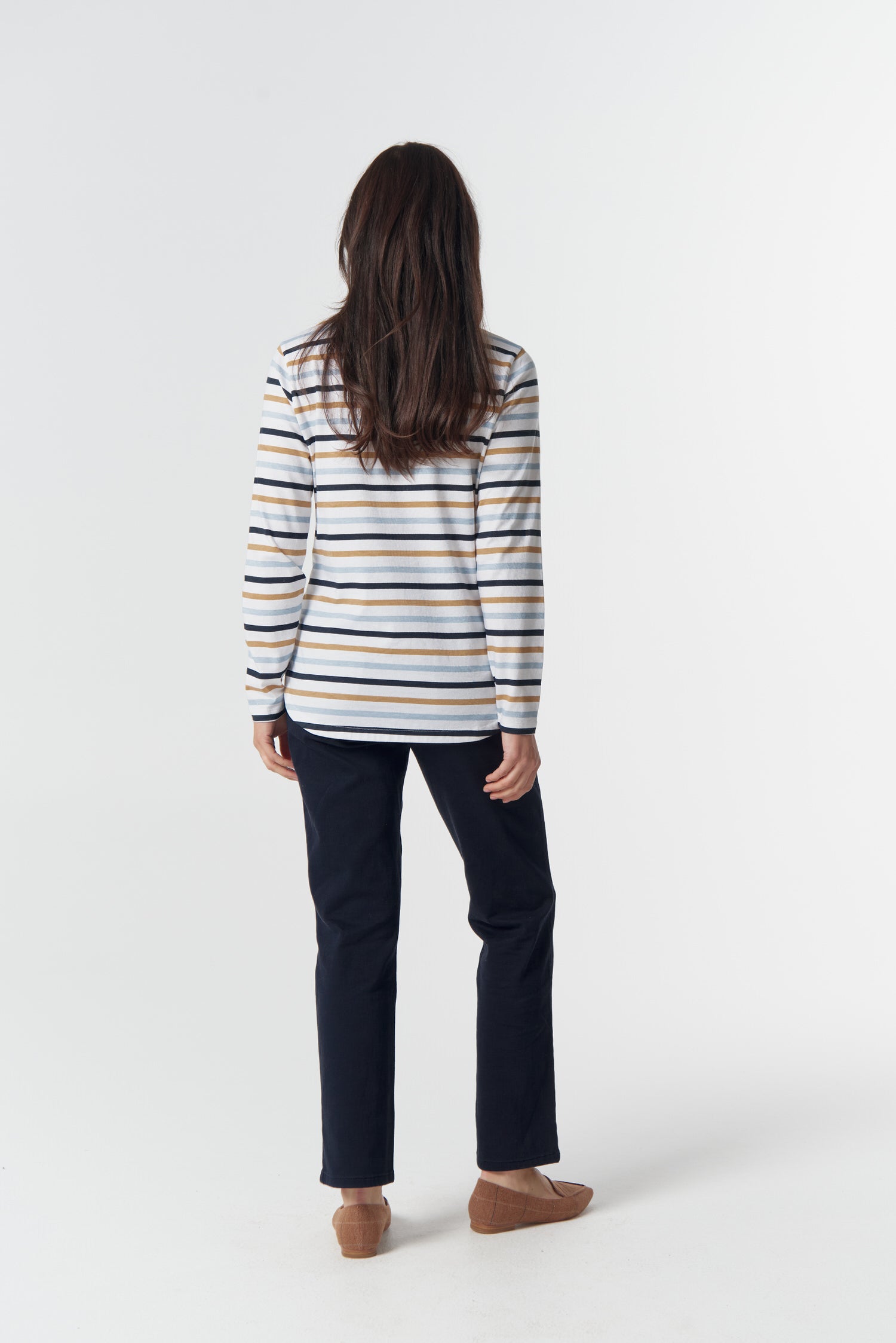 Goondiwindi Cotton Tees Original Multi Stripe Long Sleeve Tee - Skyride Blue