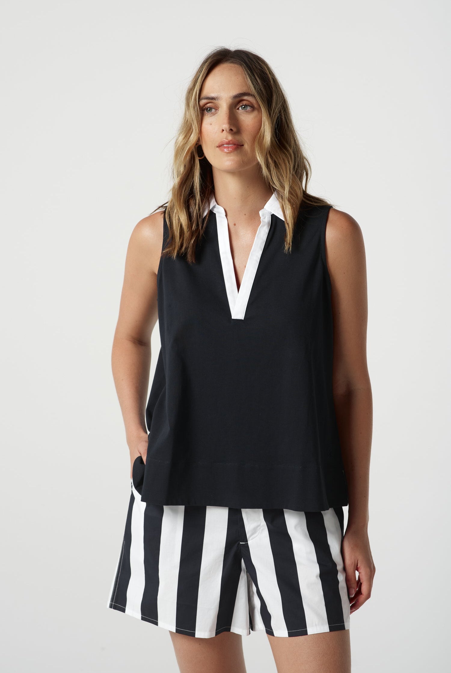 Goondiwindi Cotton Tees Reef Cotton Contrast Sleeveless Polo - Dark Navy