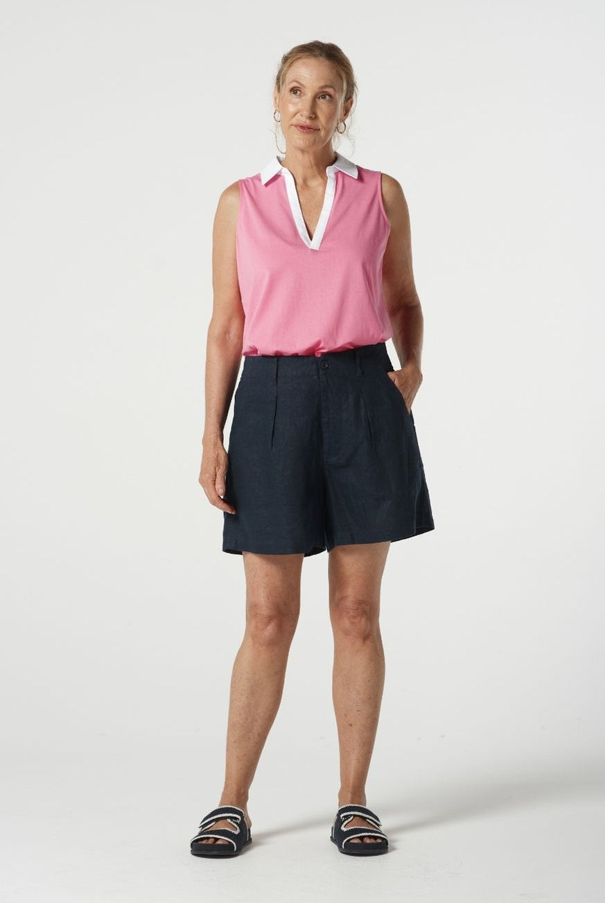 Goondiwindi Cotton Tees Reef Cotton Contrast Sleeveless Polo - Pink Cosmos