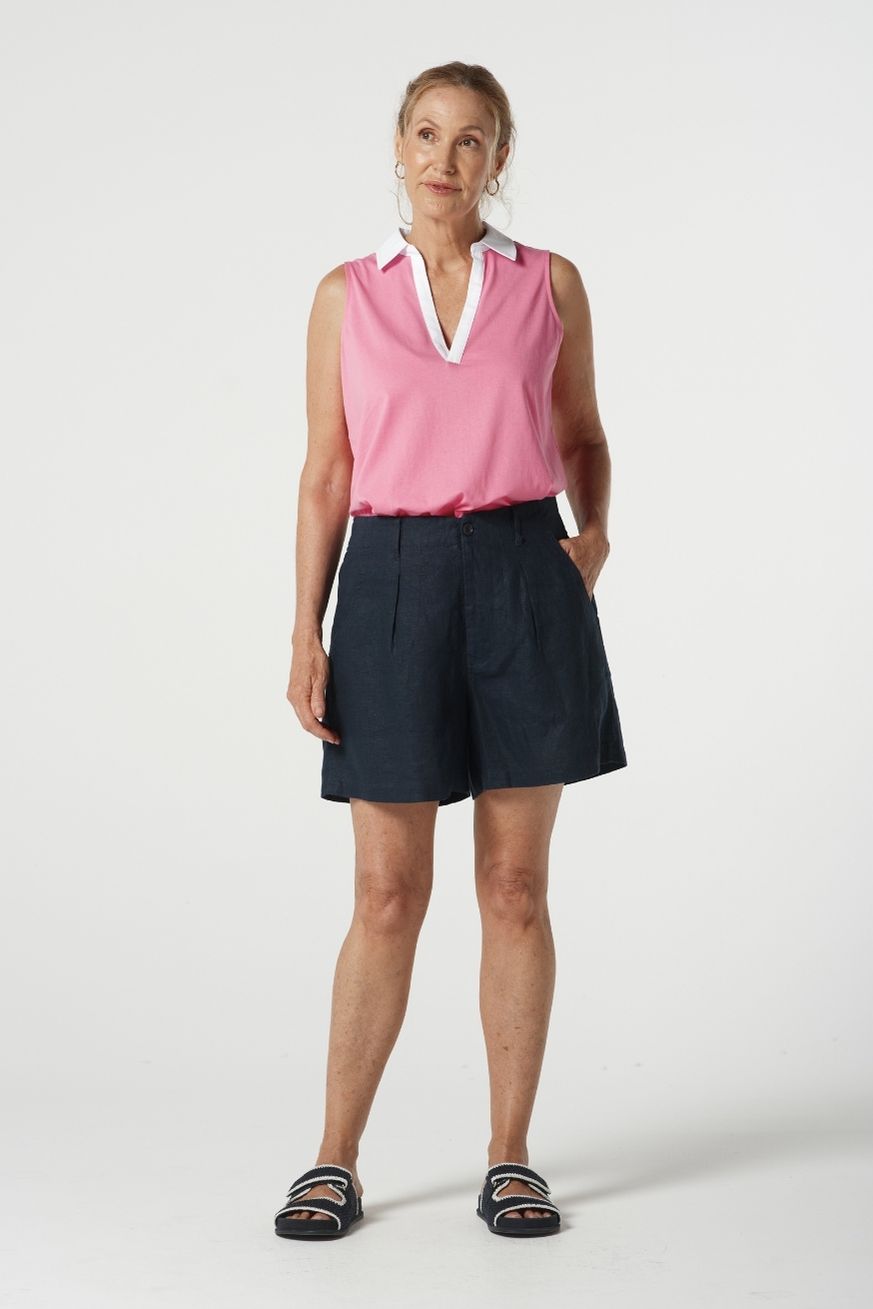 Goondiwindi Cotton Tees Reef Cotton Contrast Sleeveless Polo - Pink Cosmos