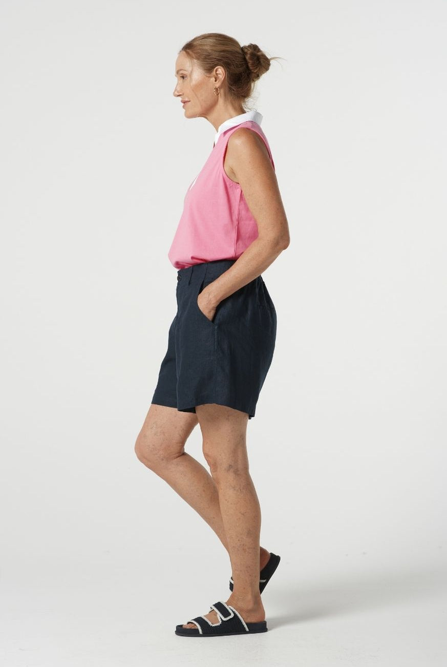 Goondiwindi Cotton Tees Reef Cotton Contrast Sleeveless Polo - Pink Cosmos