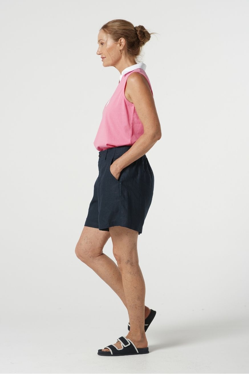 Goondiwindi Cotton Tees Reef Cotton Contrast Sleeveless Polo - Pink Cosmos