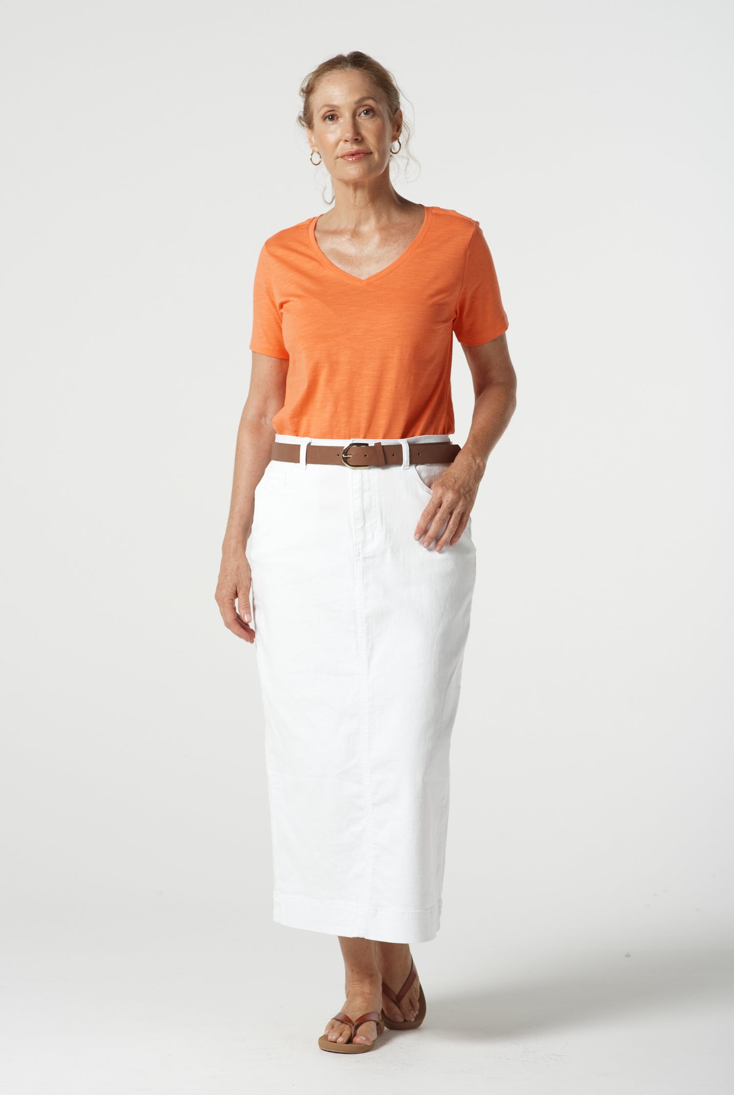 Goondiwindi Cotton Tees Heat Cotton V Neck Tee With Studs - Sunset