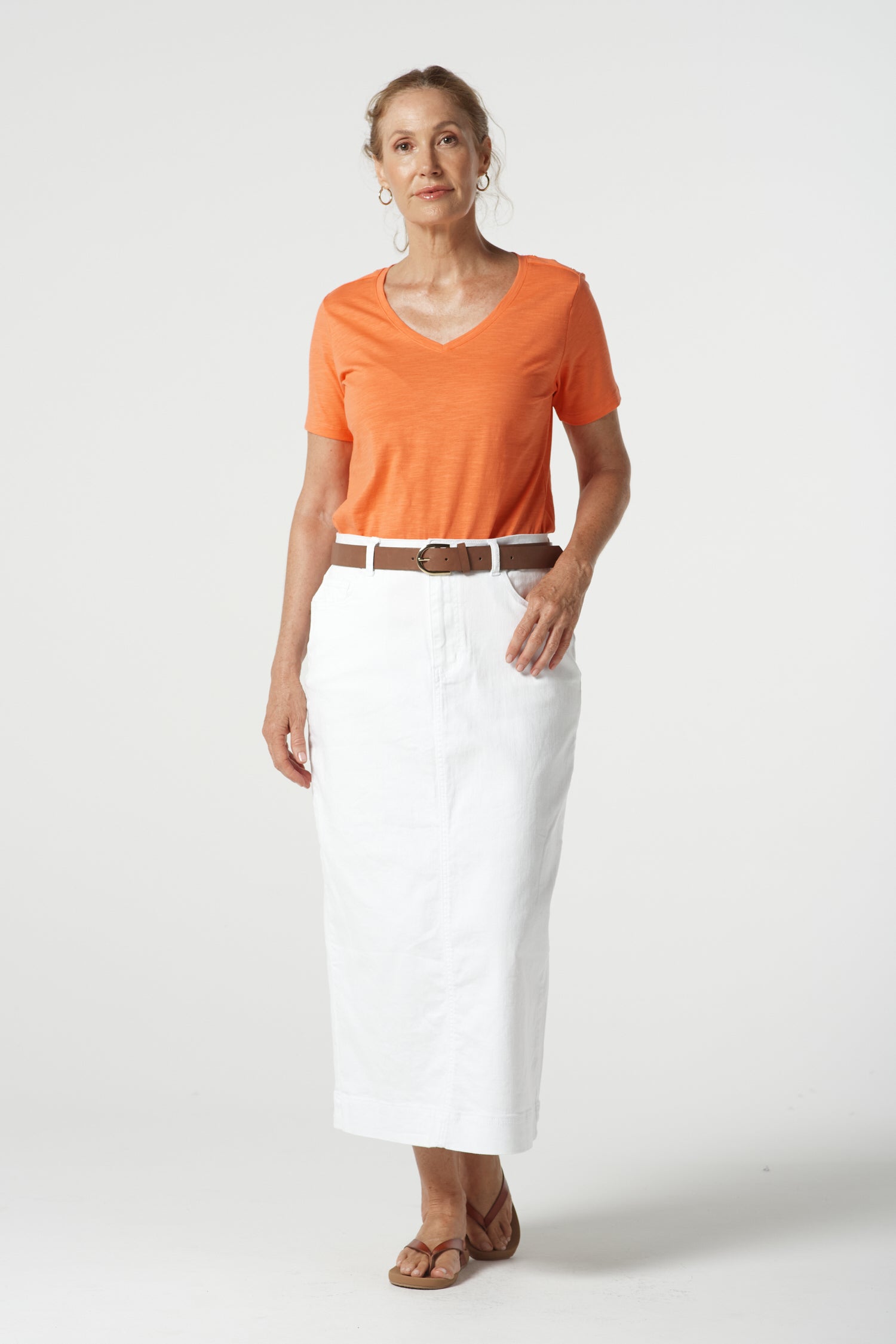 Goondiwindi Cotton Tees Heat Cotton V Neck Tee With Studs - Sunset