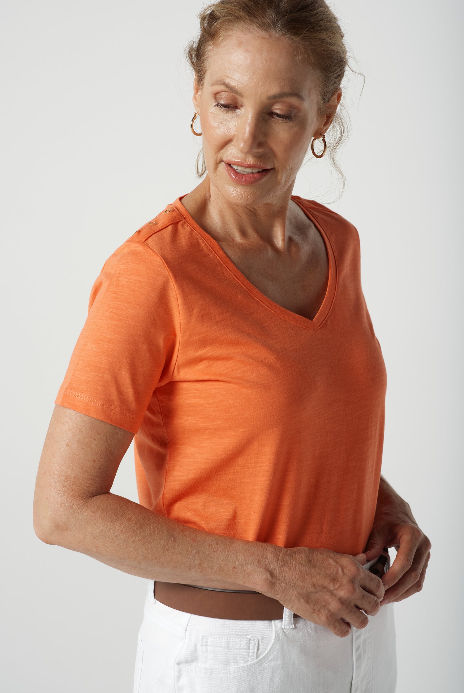 Goondiwindi Cotton Tees Heat Cotton V Neck Tee With Studs - Sunset