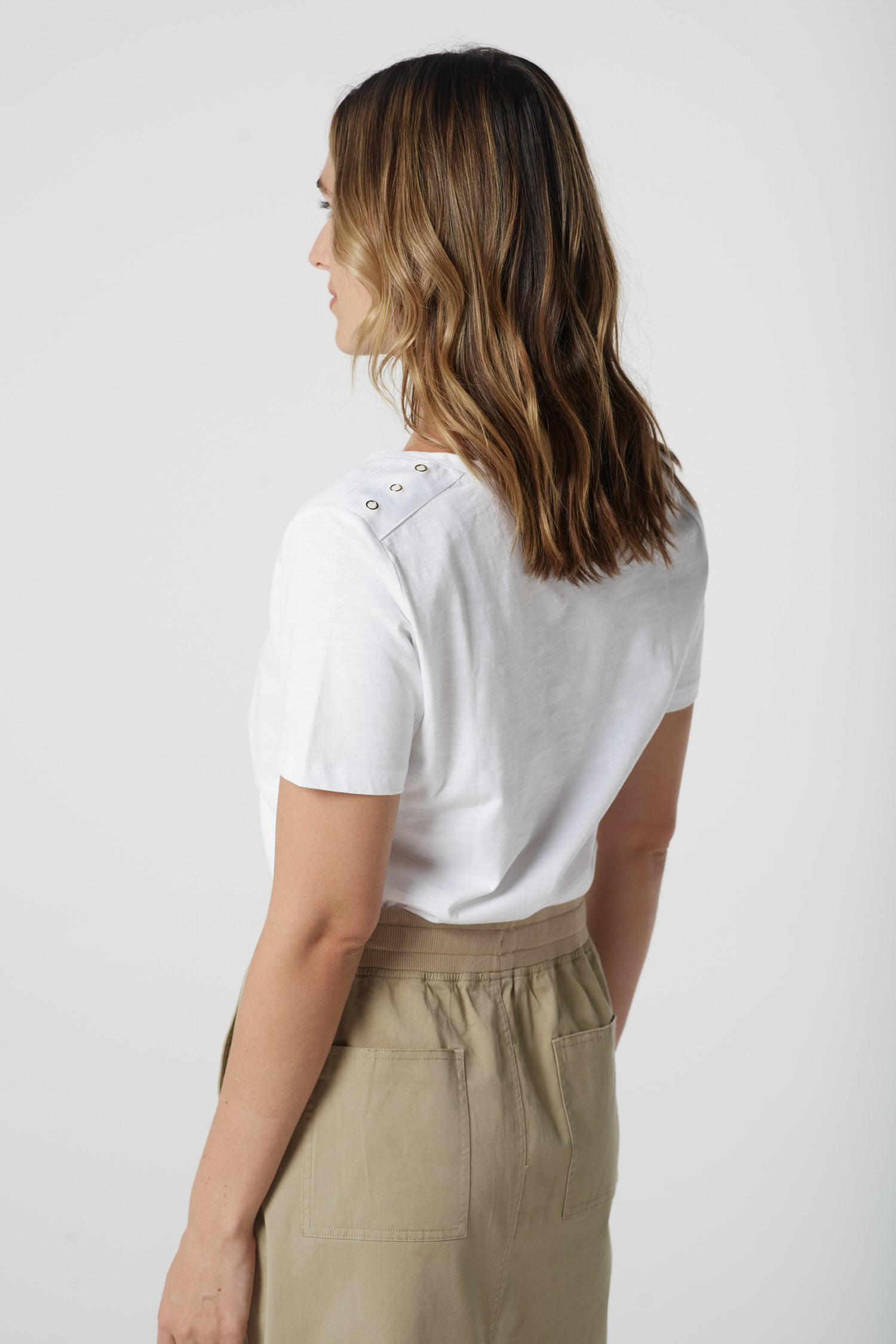 Goondiwindi Cotton Tees Heat Cotton V Neck Tee With Studs - White