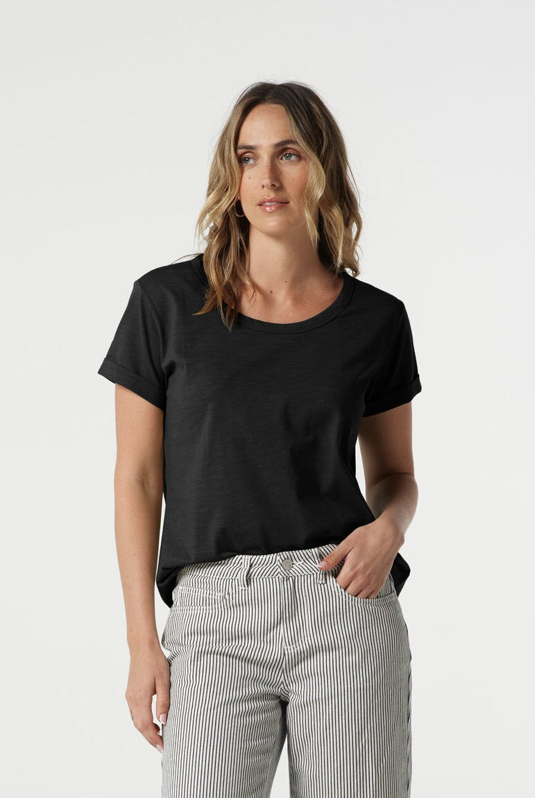 Goondiwindi Cotton Tees Everyday Cotton Roll Cuff Tee - Black