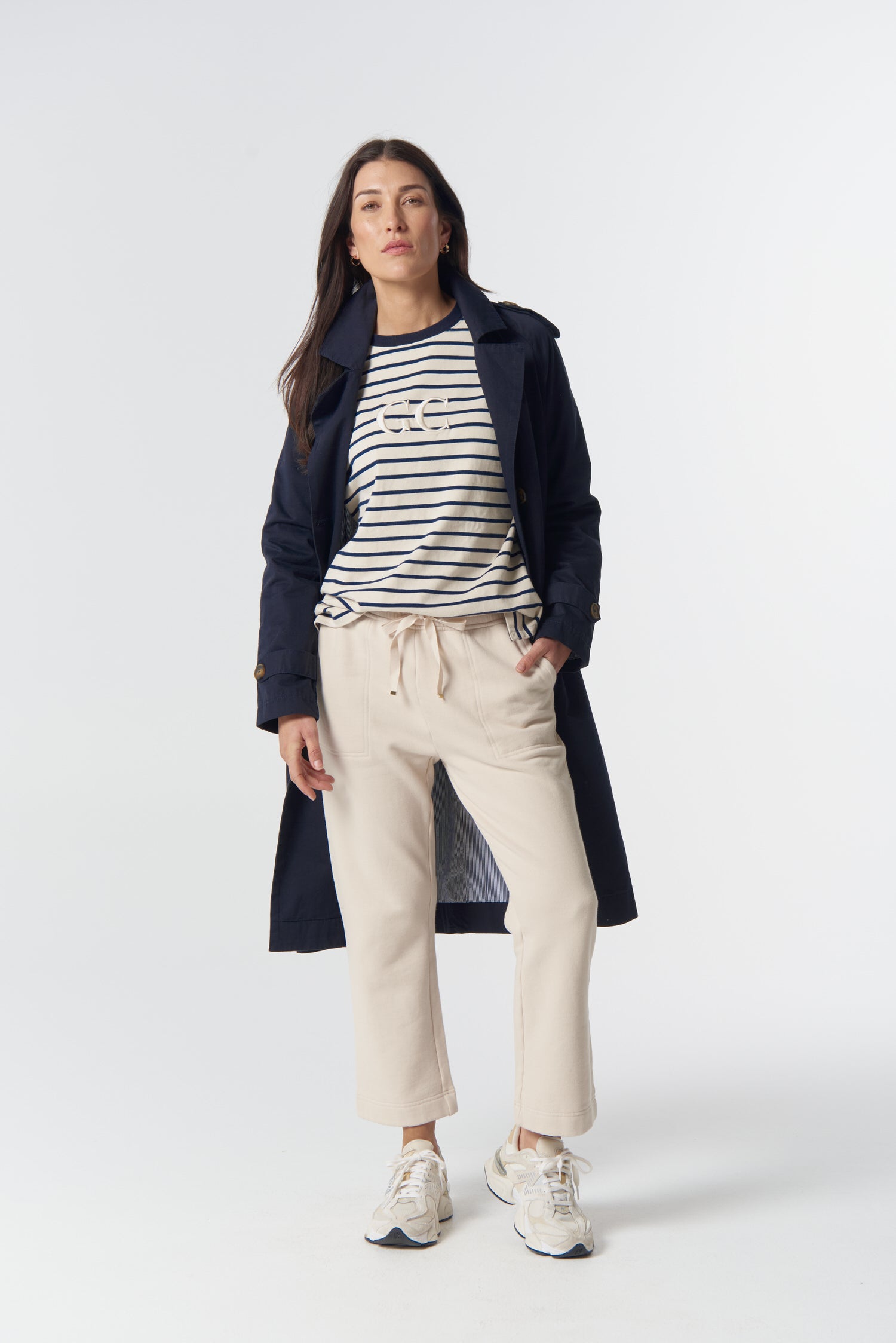 Goondiwindi Cotton Rugbys GC Logo Stripe Cotton Sweater - Birch/Dark Navy