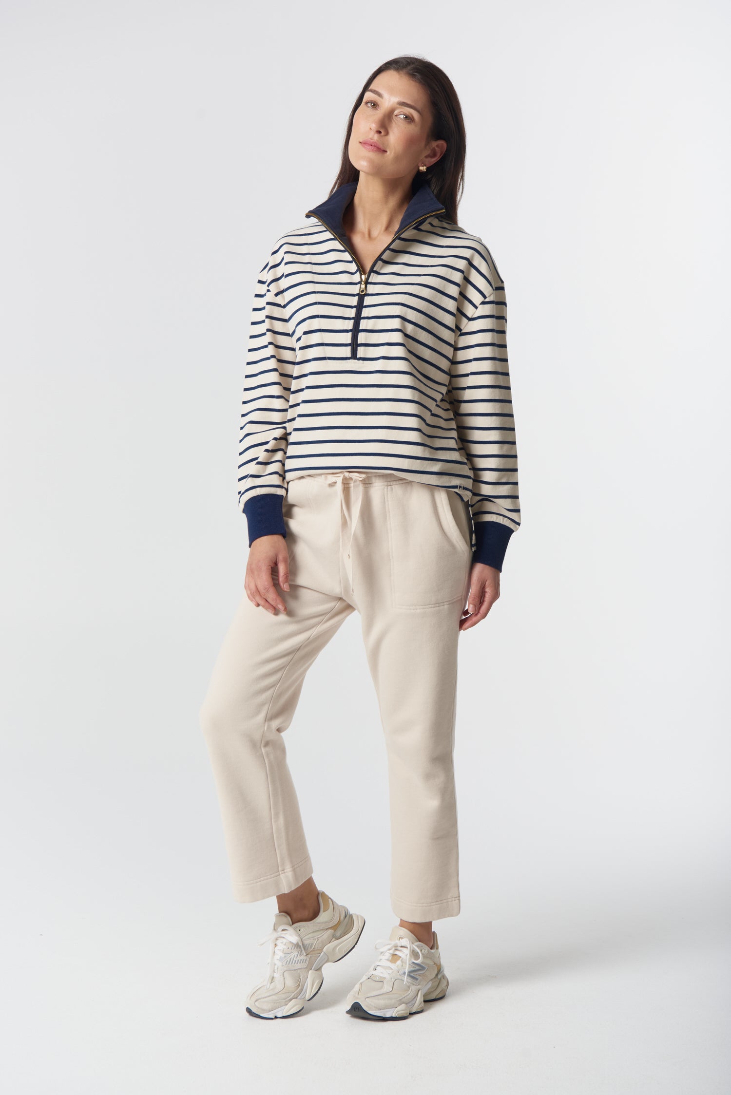 Goondiwindi Cotton Rugbys Outland Cotton ½ Zip Sweater - Birch/Dark Navy
