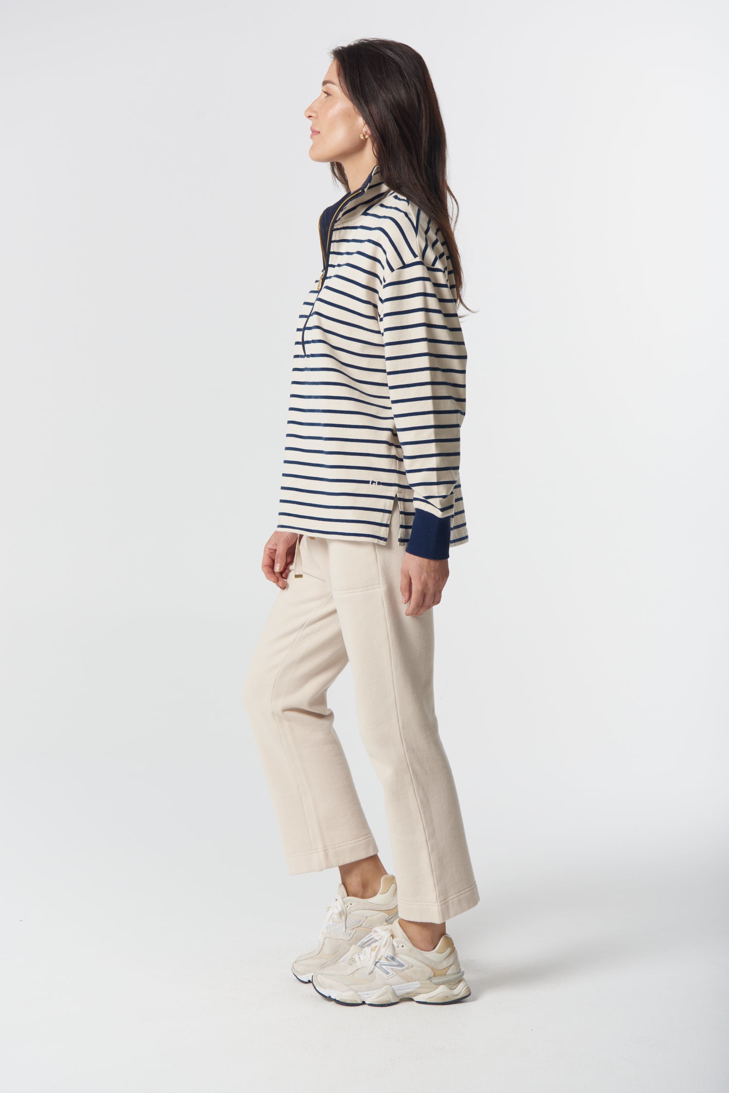 Goondiwindi Cotton Rugbys Outland Cotton ½ Zip Sweater - Birch/Dark Navy