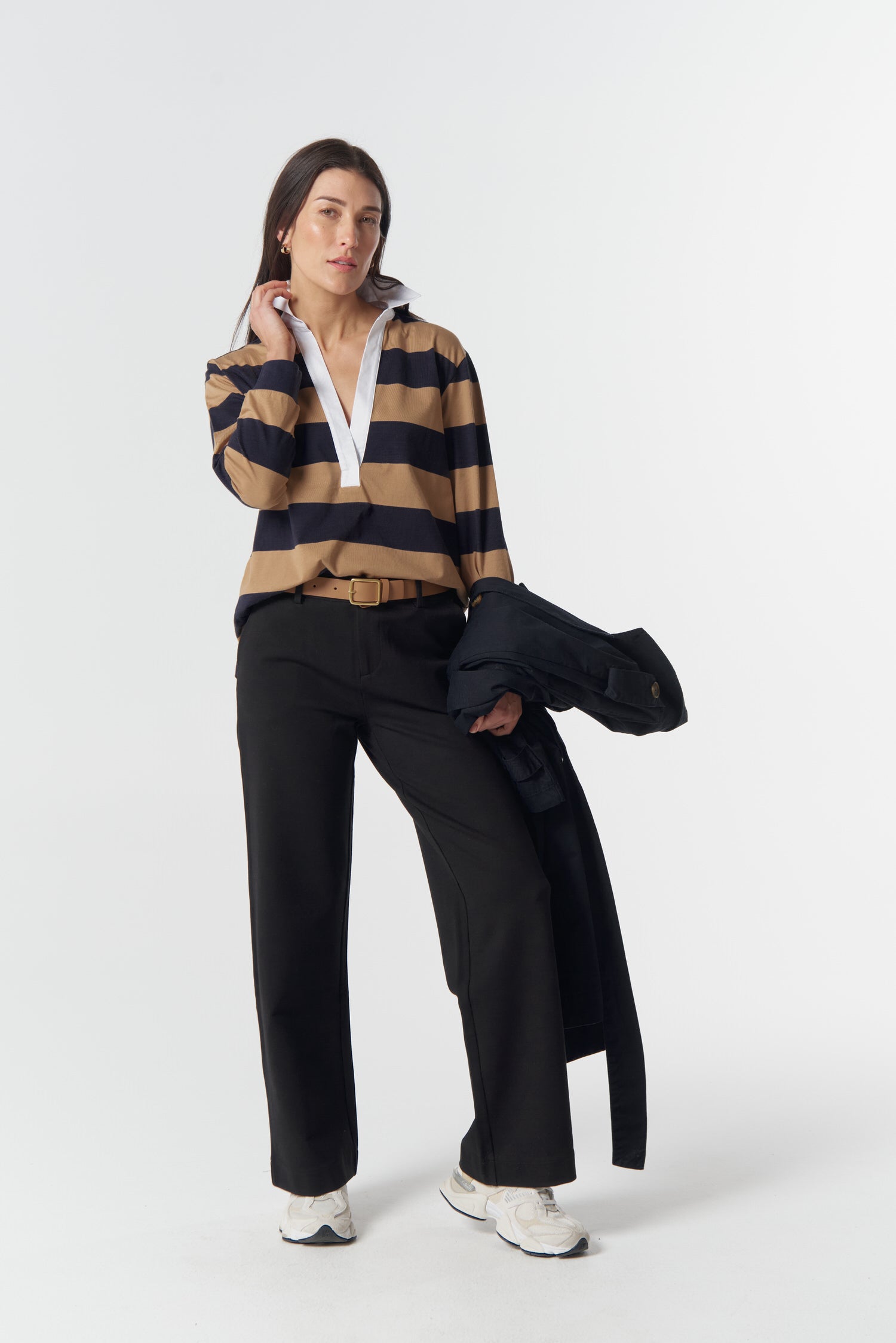 Overland Cotton Rugby Top - Iced Coffee/Navy by Goondiwindi Cotton. Timeless women’s fashion using natural fibres and classic shapes