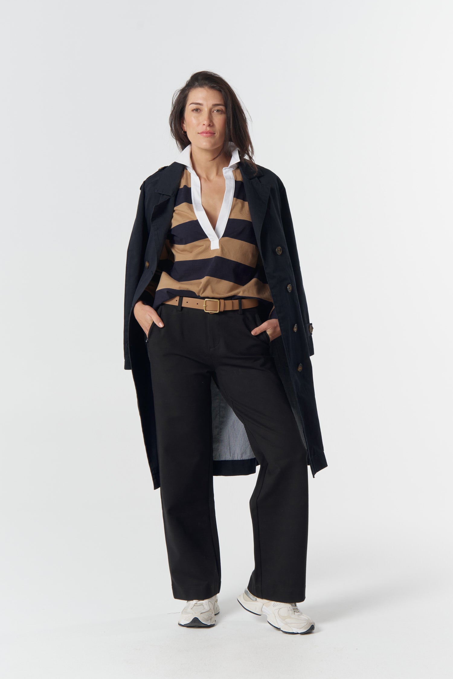 Overland Cotton Rugby Top - Iced Coffee/Navy by Goondiwindi Cotton. Timeless women’s fashion using natural fibres and classic shapes