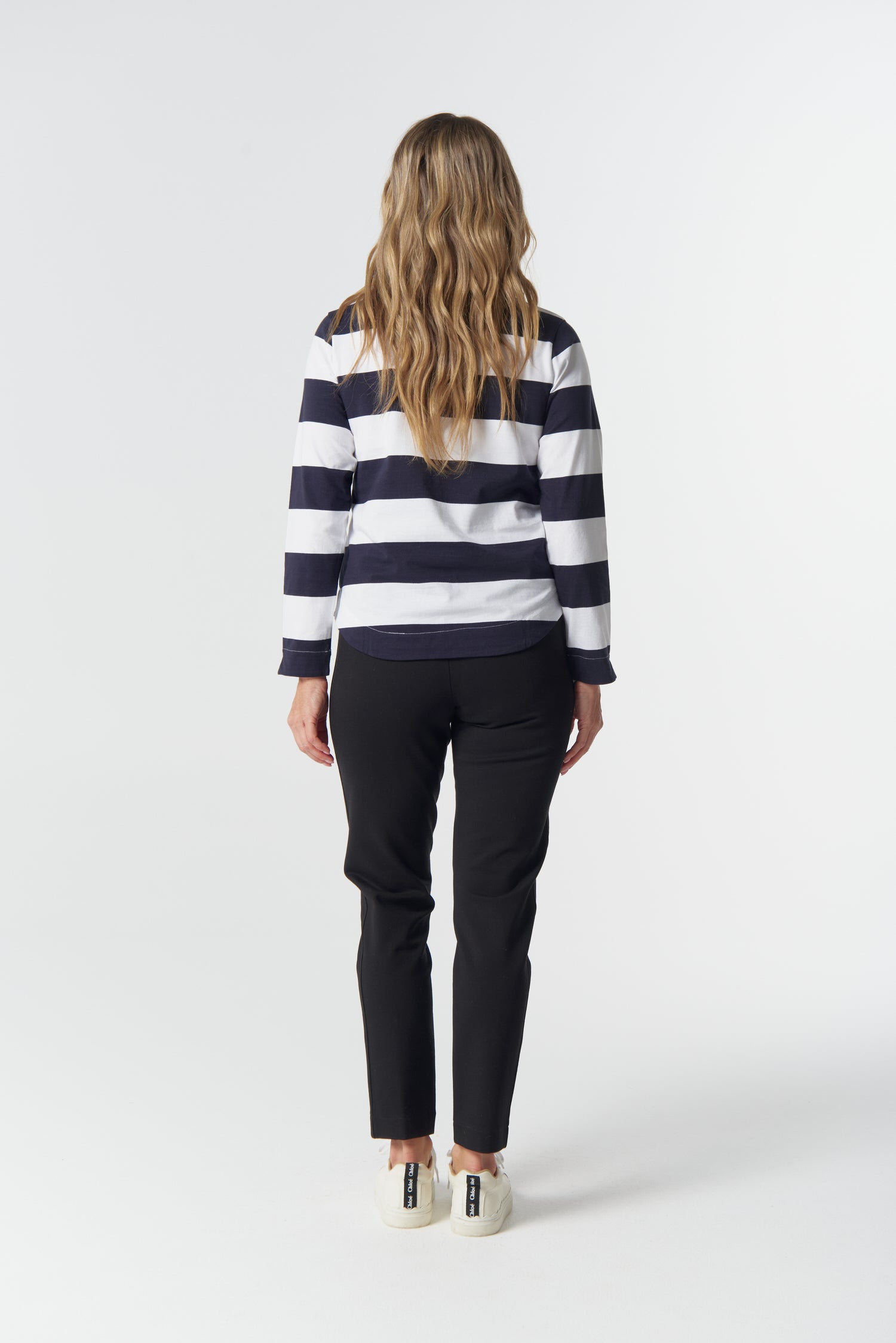 Travel Cotton Jersey Polo - Dark Navy/White by Goondiwindi Cotton. Timeless women’s fashion using natural fibres and classic shapes