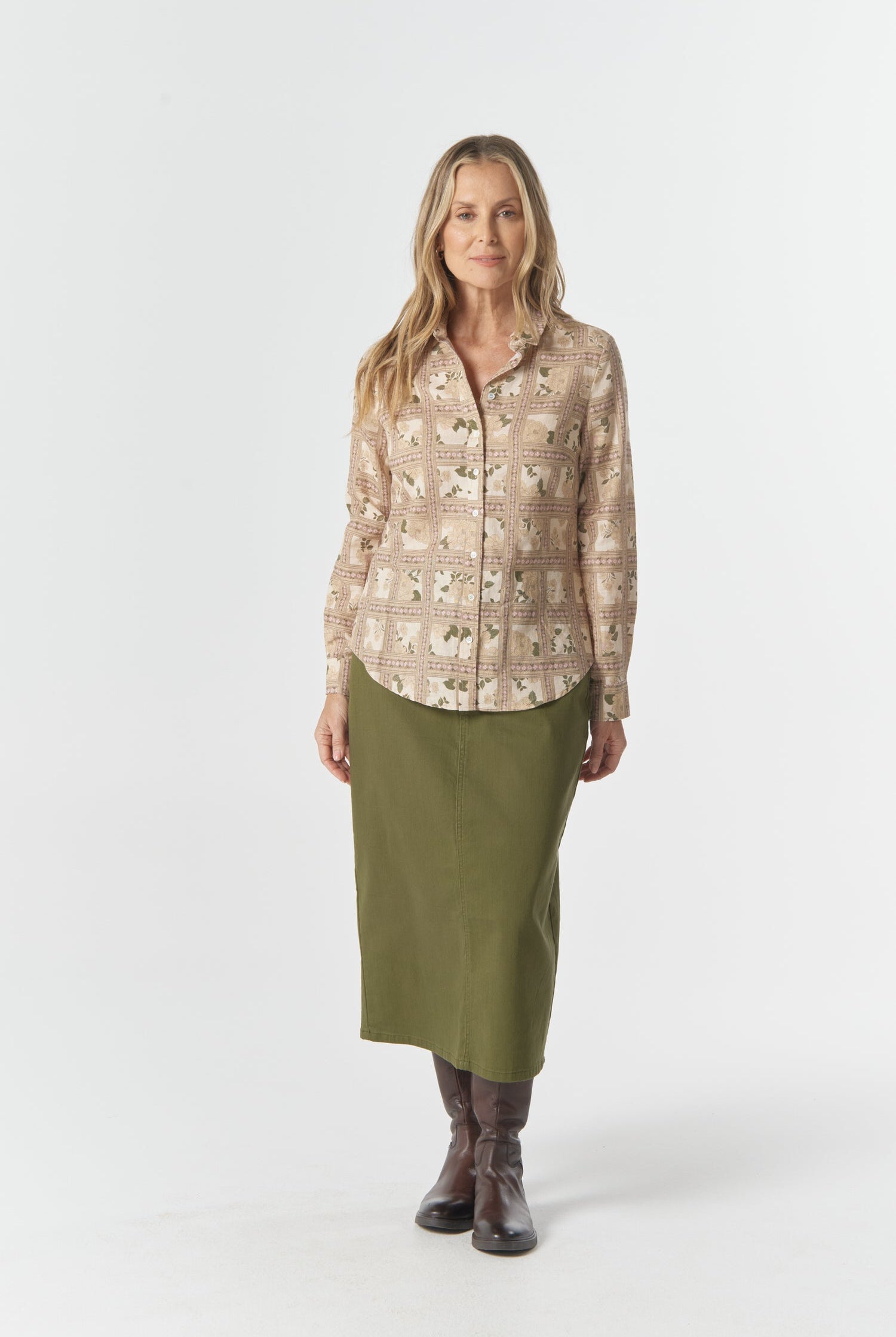 Goondiwindi Cotton Blouses Classic Linen/Cotton Shirt - Texas Print