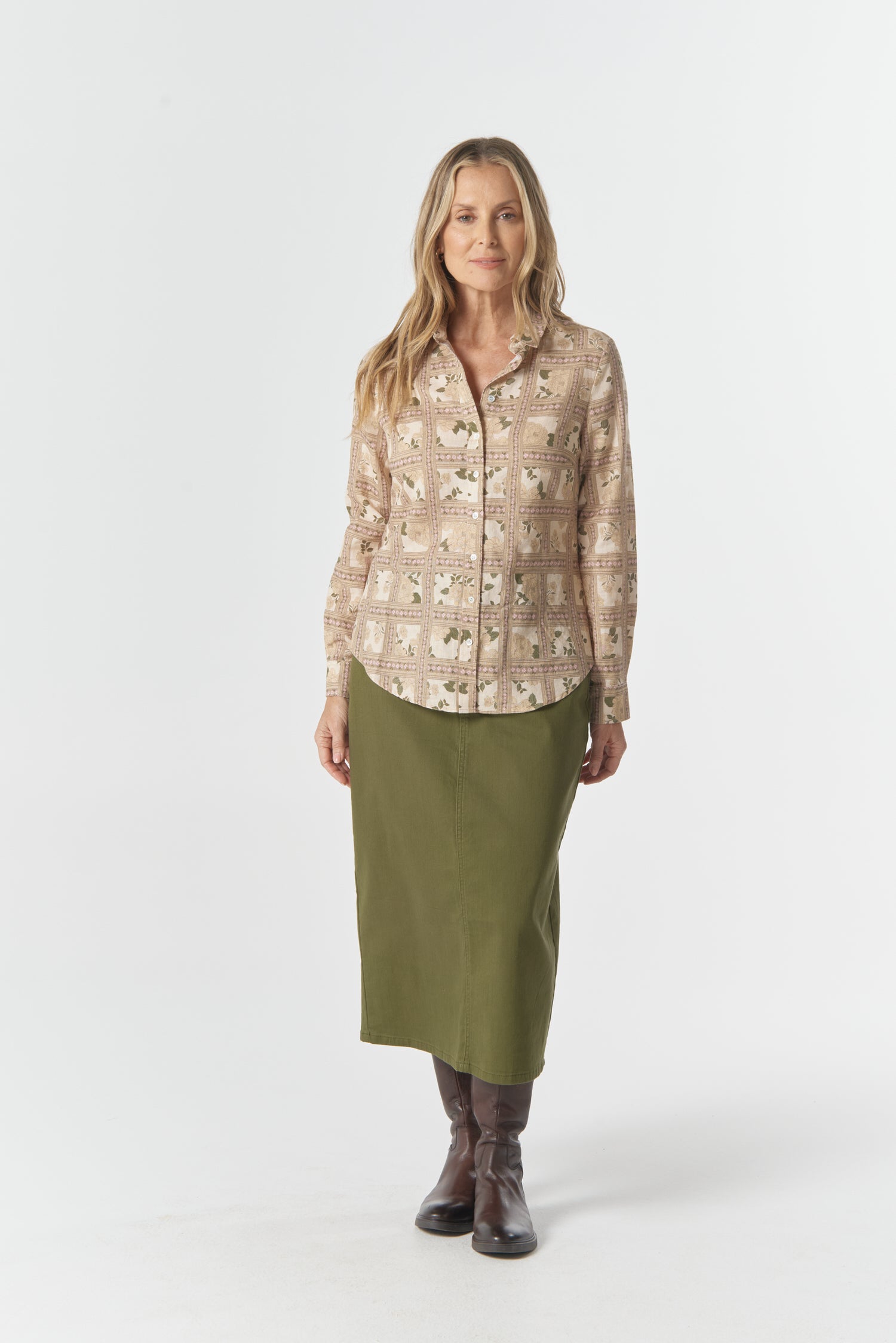 Goondiwindi Cotton Blouses Classic Linen/Cotton Shirt - Texas Print