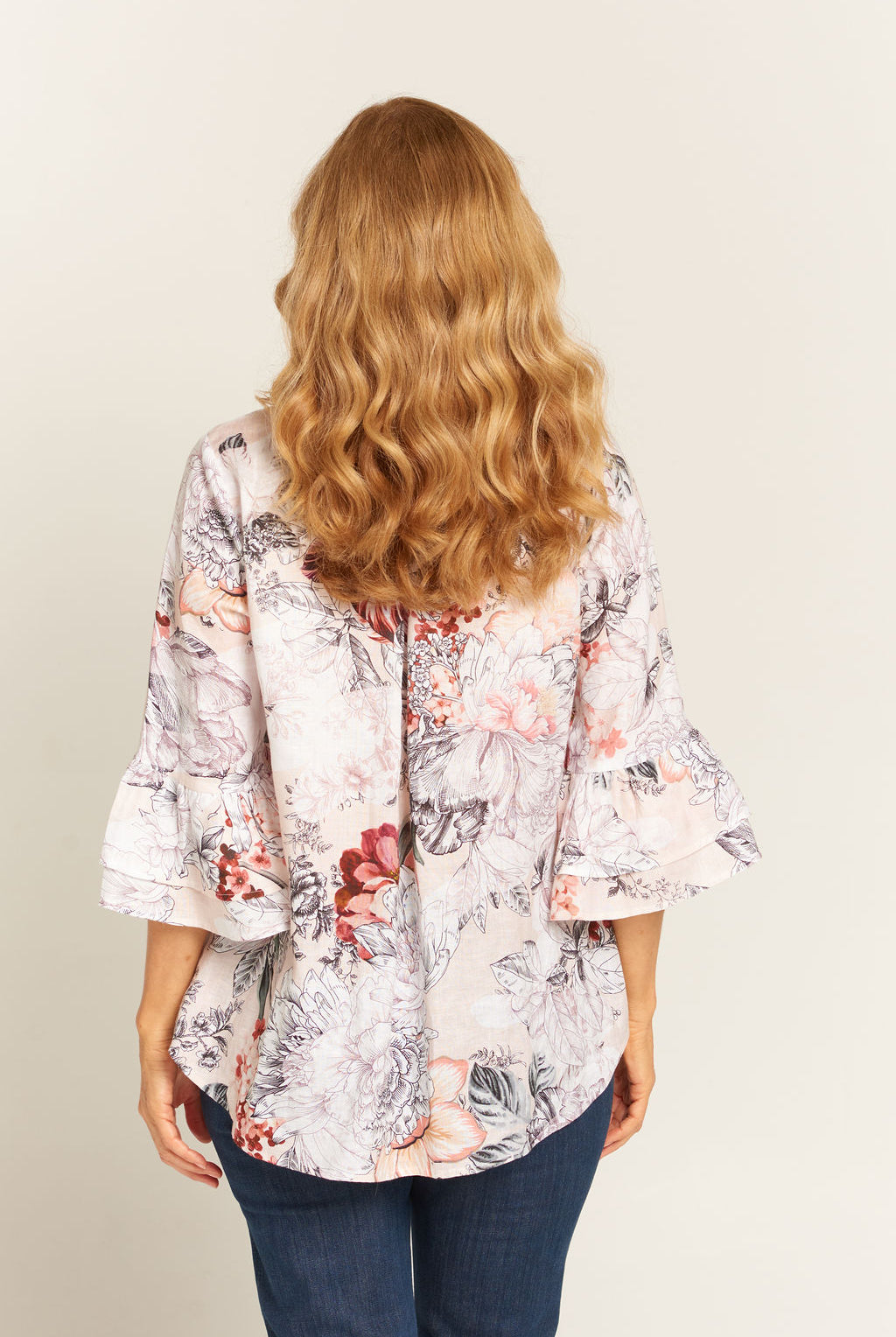 Goondiwindi Cotton Blouses Linen Ruffle Sleeve Blouse Botanical Print