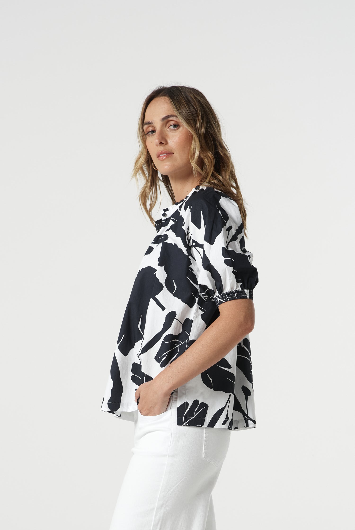 Glimmer Cotton Blouse - Block Leaf by Goondiwindi Cotton. Timeless women’s fashion using natural fibres and classic shapes