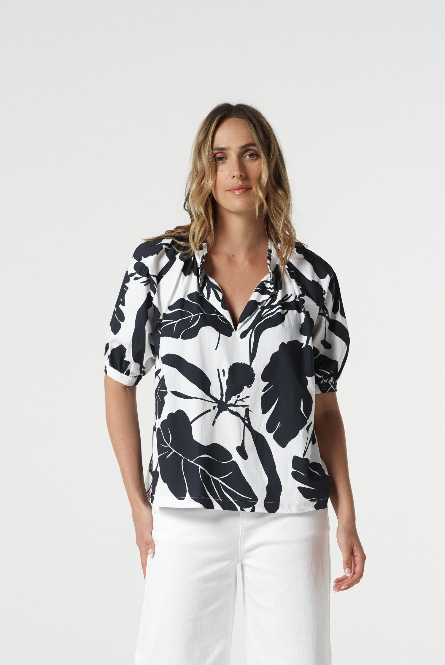 Glimmer Cotton Blouse - Block Leaf by Goondiwindi Cotton. Timeless women’s fashion using natural fibres and classic shapes