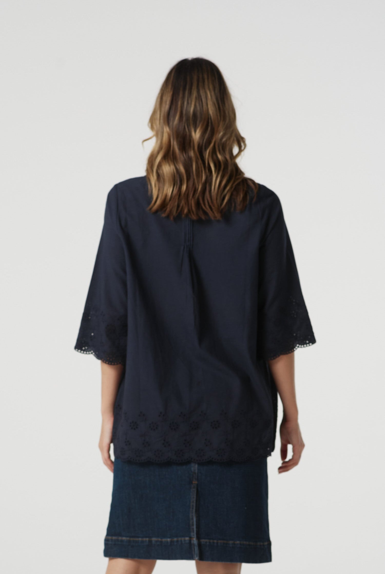 Field Cotton Trapeze Blouse - Dark Navy by Goondiwindi Cotton. Timeless women’s fashion using natural fibres and classic shapes