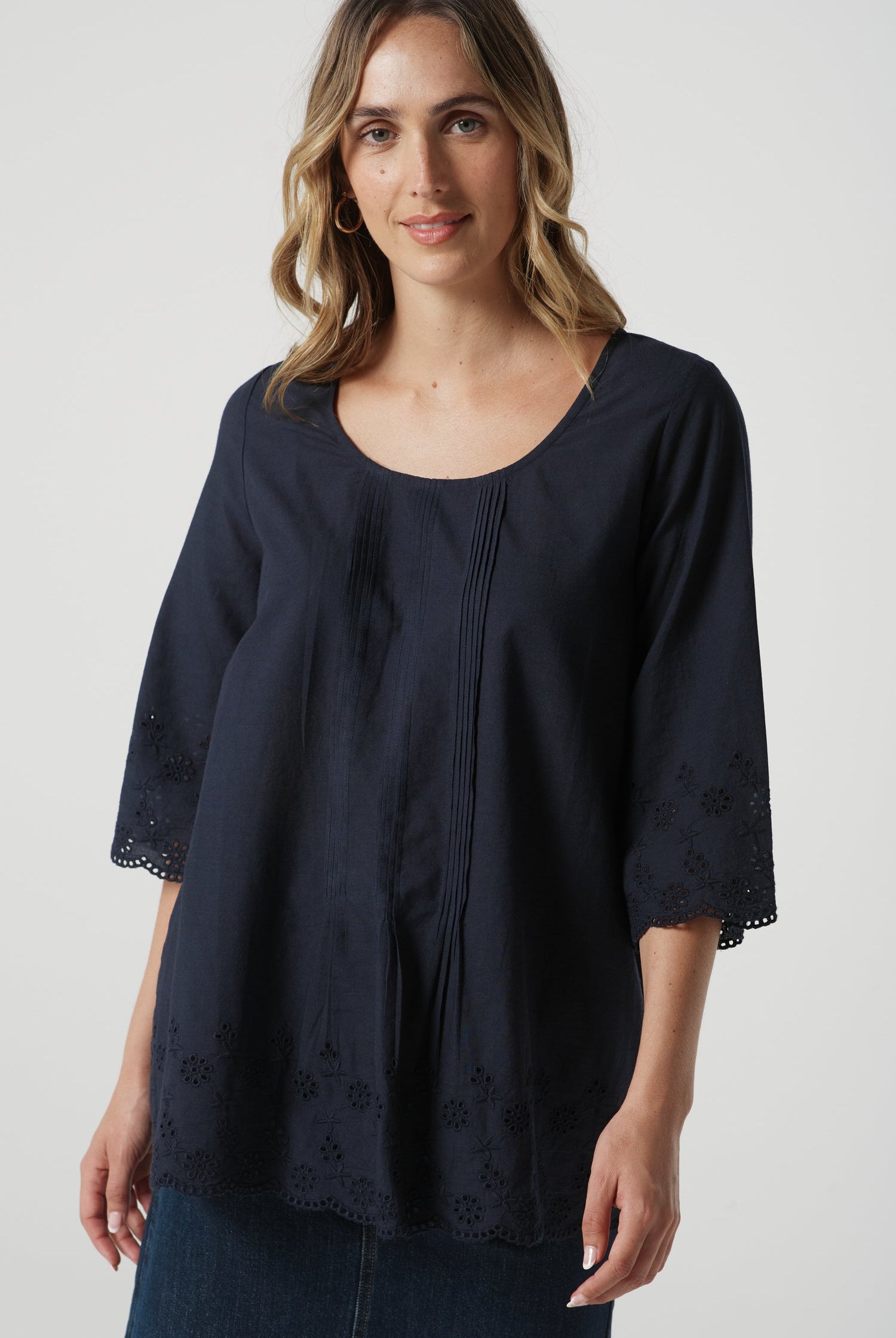 Field Cotton Trapeze Blouse - Dark Navy by Goondiwindi Cotton. Timeless women’s fashion using natural fibres and classic shapes