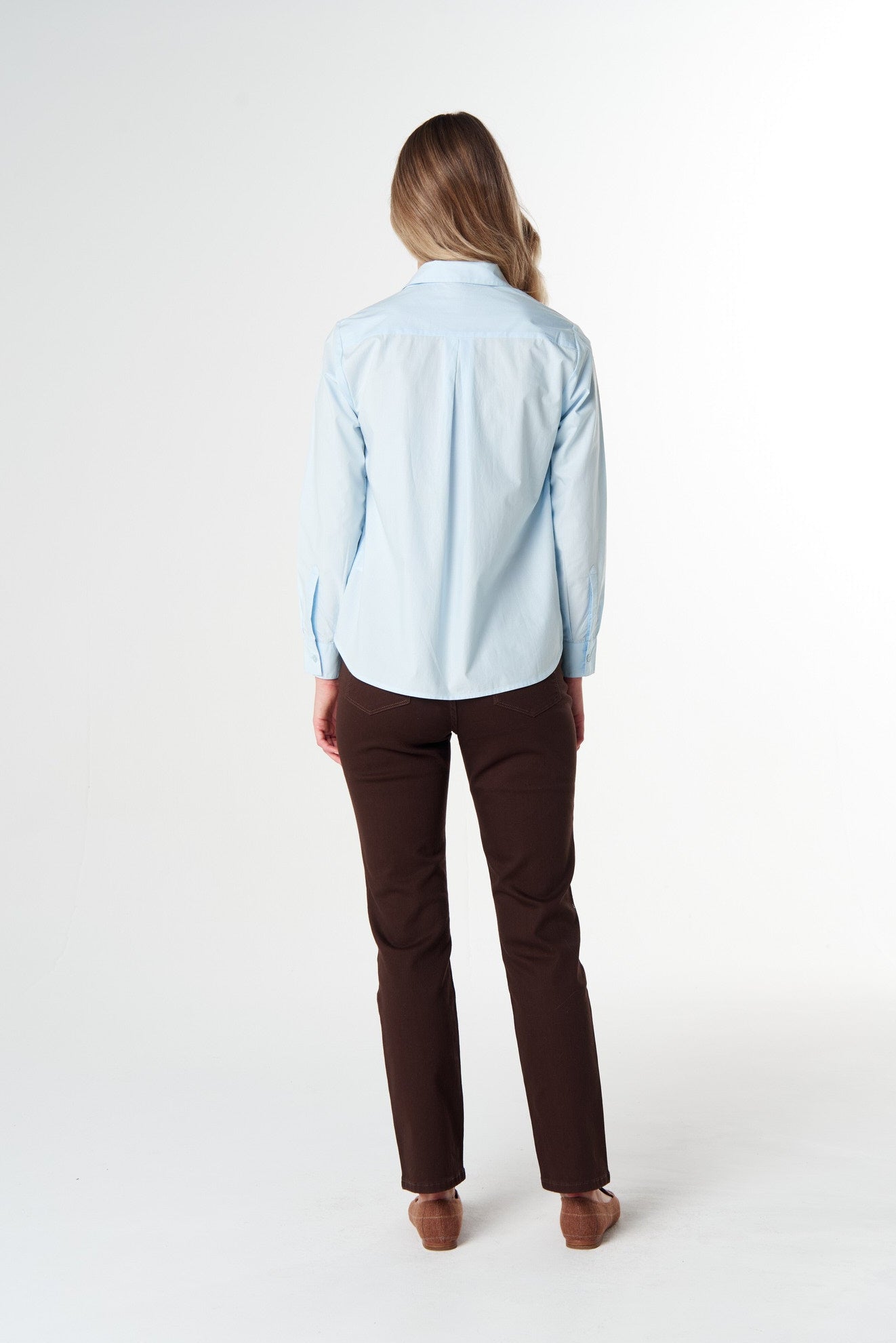 Goondiwindi Cotton Blouses Pearl Ruffle Cotton Shirt - Skyride Blue