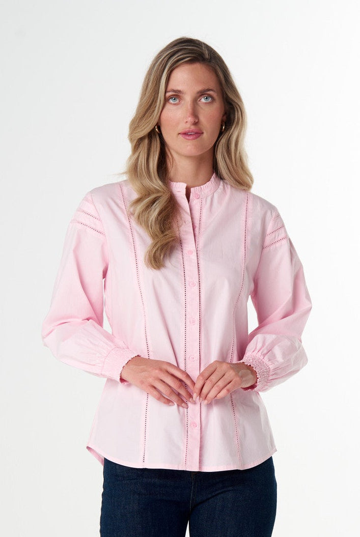 Goondiwindi Cotton Blouses Misty Ladder Detail Cotton Blouse - Pink A Boo