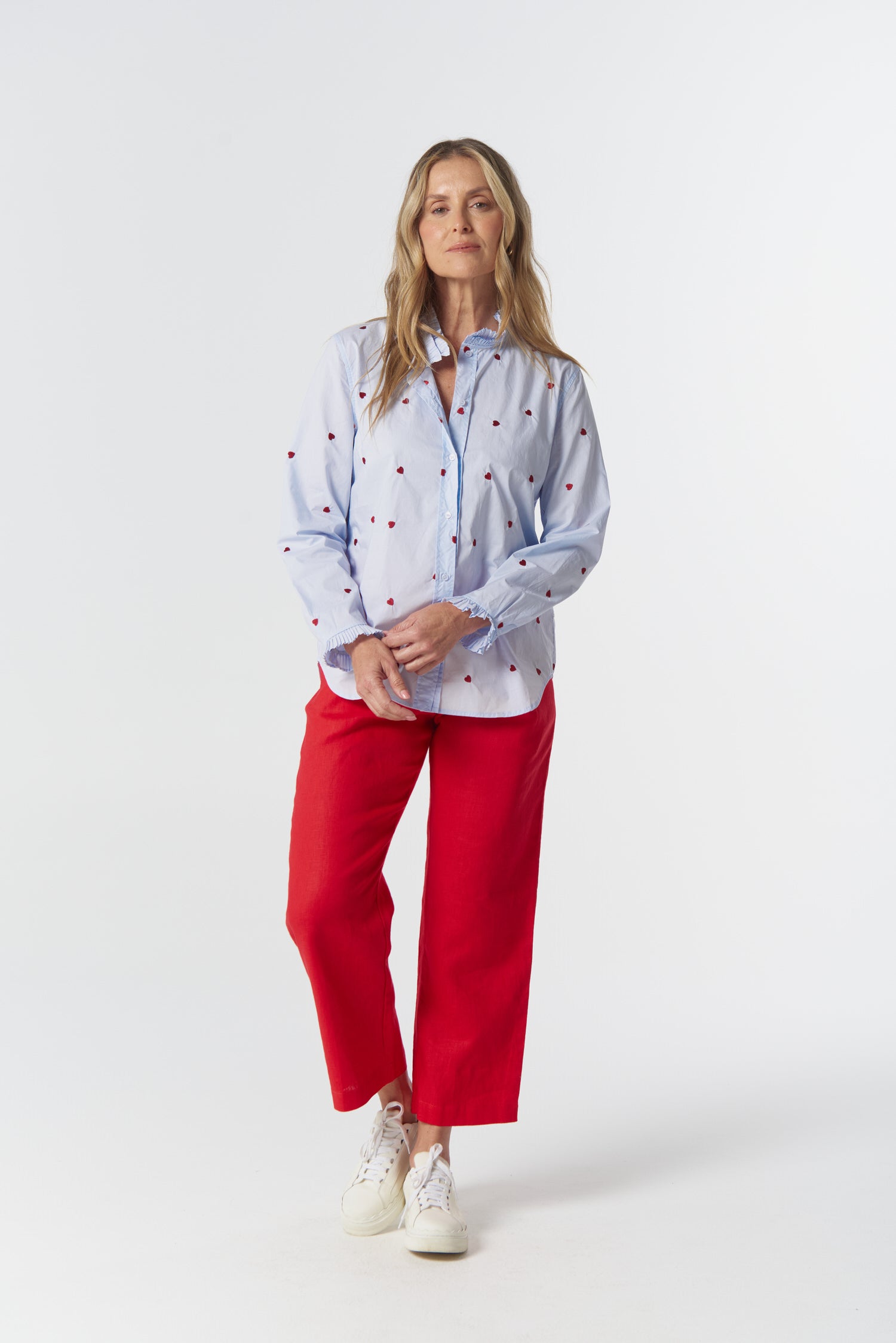Goondiwindi Cotton Blouses Out West Cotton Blouse - Blue/Red Hearts