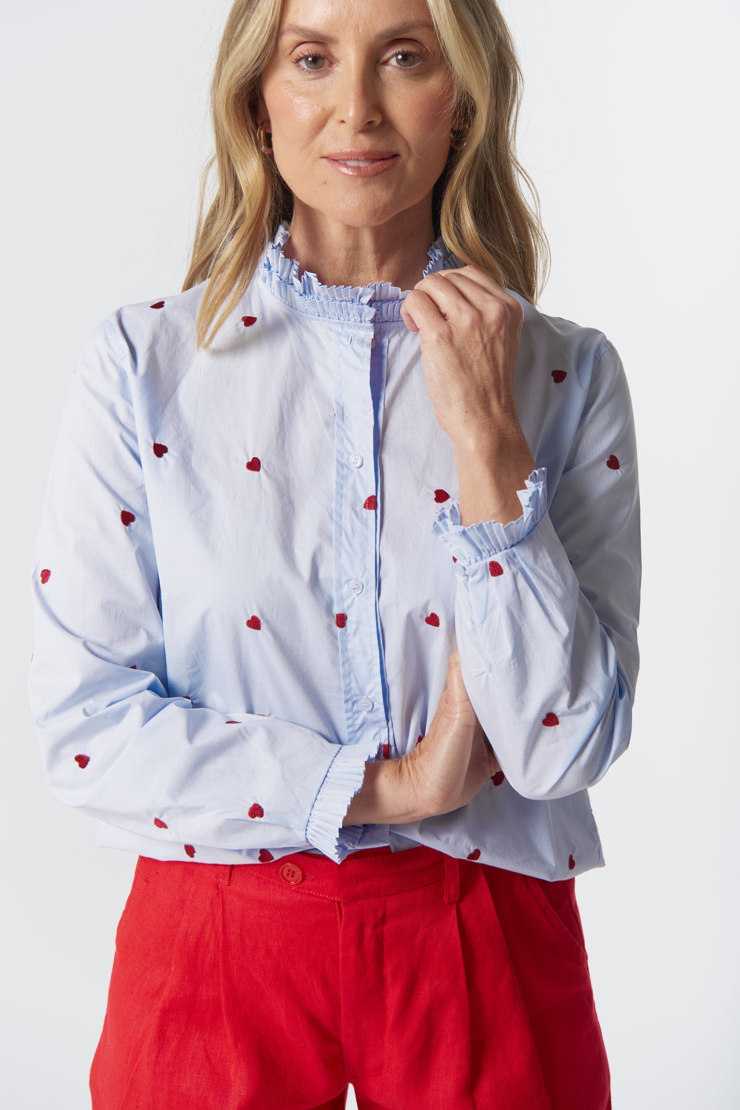 Goondiwindi Cotton Blouses Out West Cotton Blouse - Blue/Red Hearts