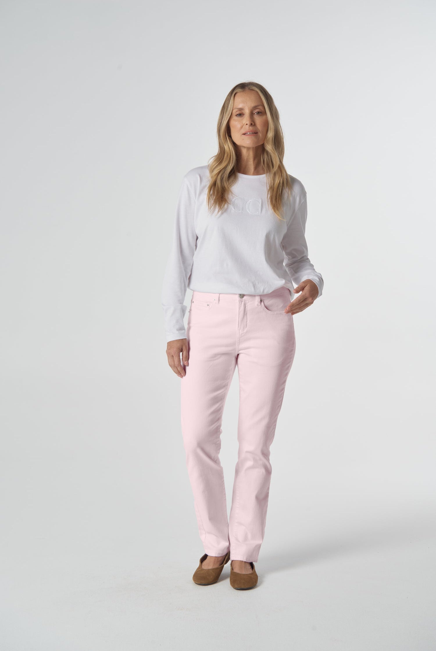 5 Pocket Jean - Pale Pink by Goondiwindi Cotton. Timeless women’s fashion using natural fibres and classic shapes