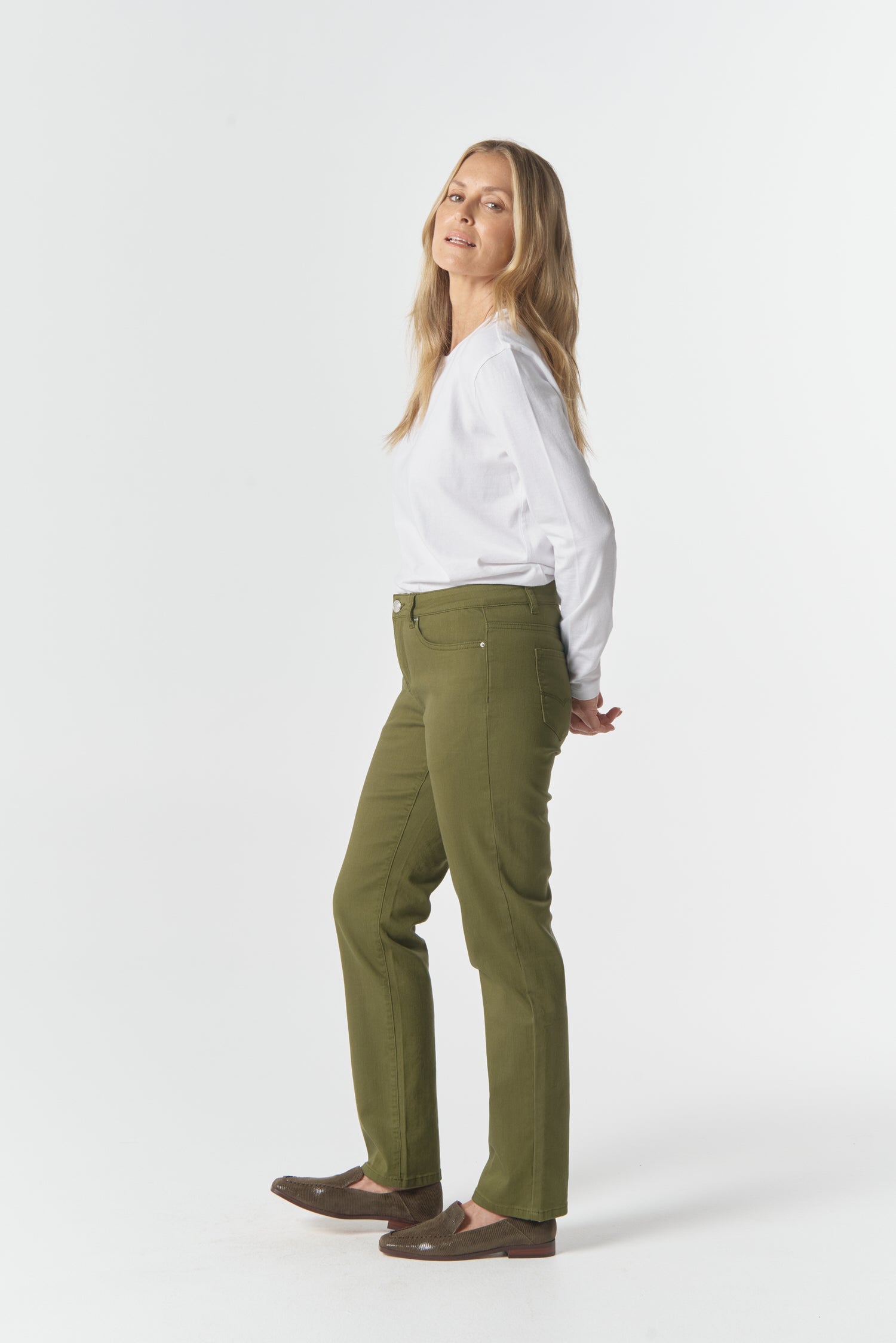 5 Pocket Jean - Sage by Goondiwindi Cotton. Timeless women’s fashion using natural fibres and classic shapes