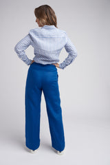Straight Leg Flat Front Linen Pant Opal Blue