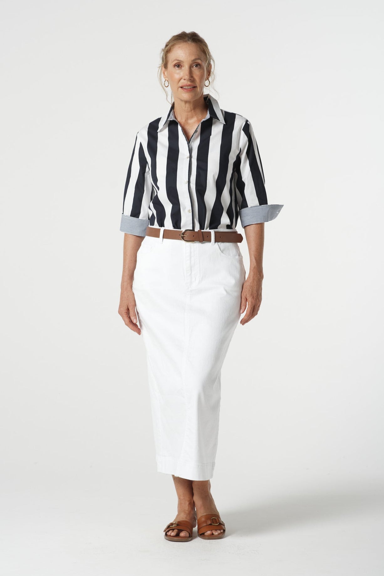 Goondiwindi Cotton Bottoms 5 Pocket Straight Maxi Skirt - White