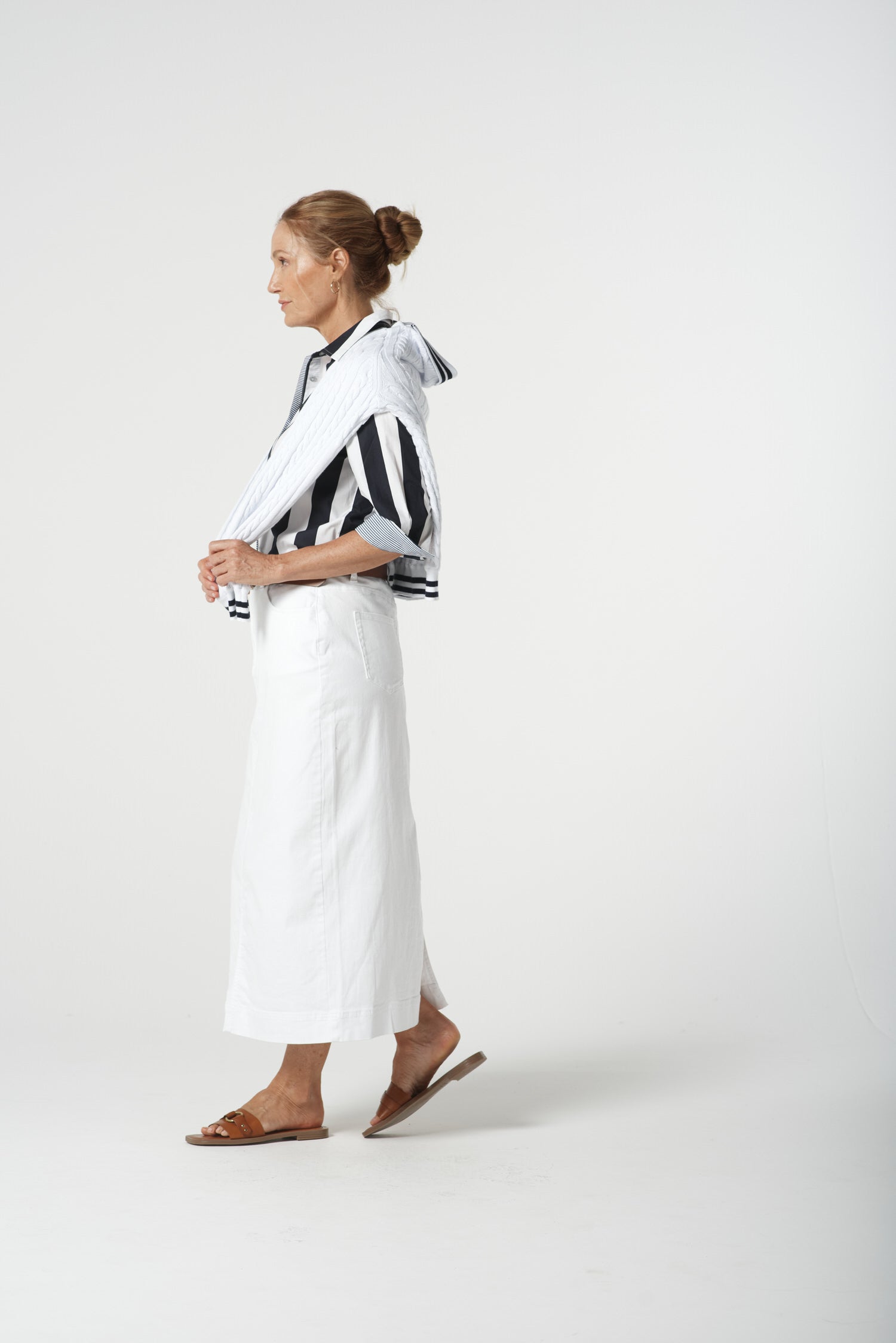 Goondiwindi Cotton Bottoms 5 Pocket Straight Maxi Skirt - White