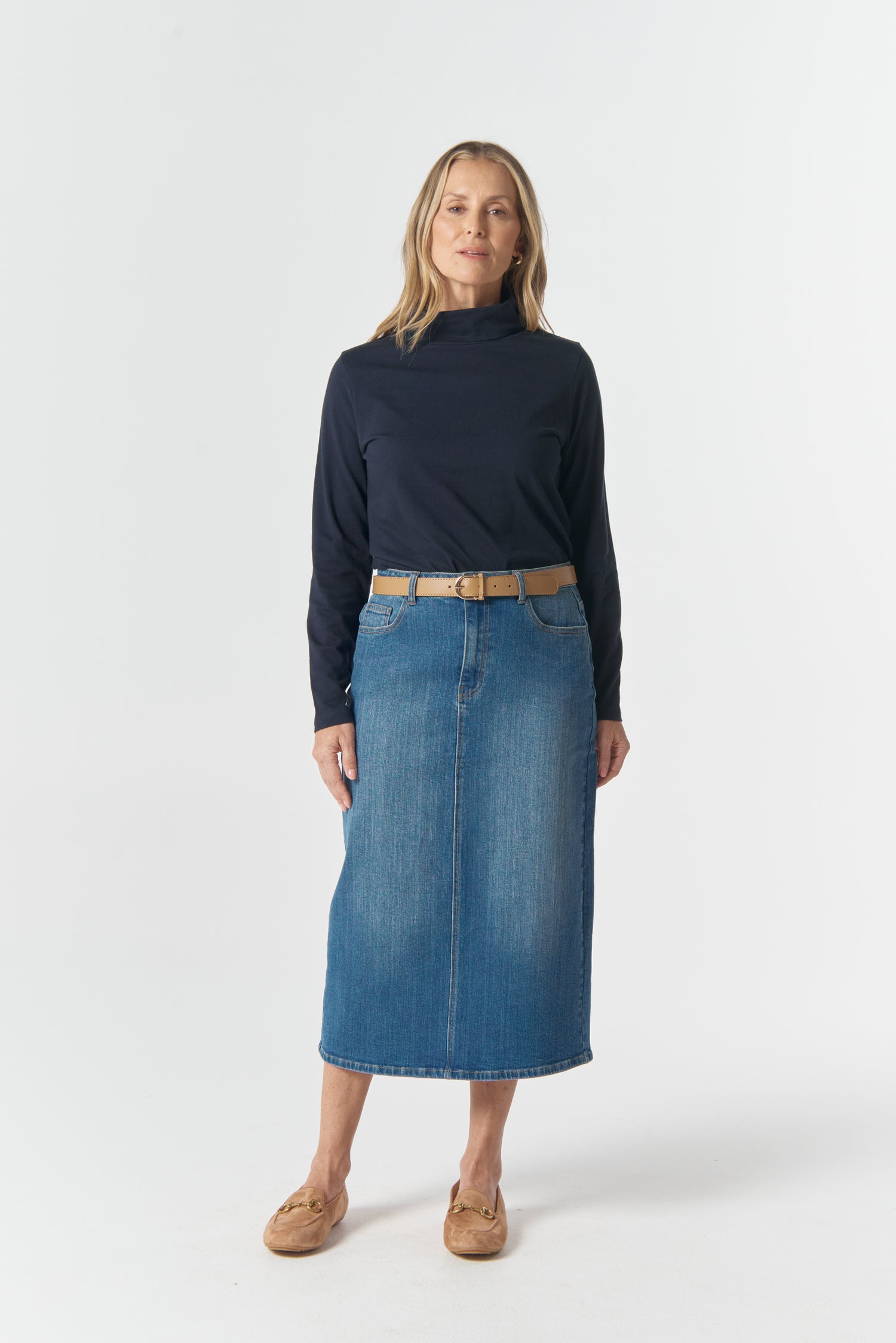 Goondiwindi Cotton Bottoms 5 Pocket Straight Maxi Skirt - Light Blue