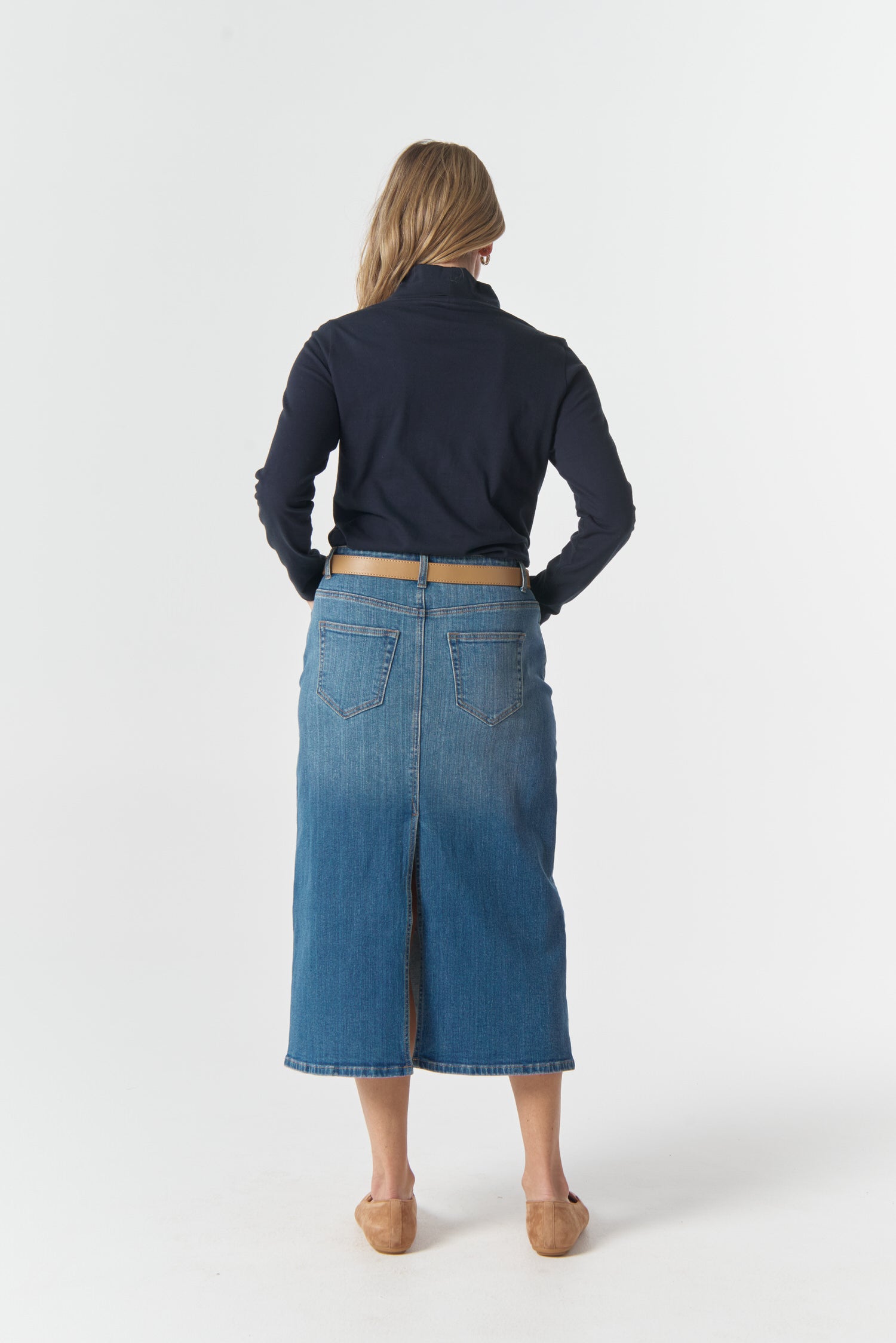 Goondiwindi Cotton Bottoms 5 Pocket Straight Maxi Skirt - Light Blue
