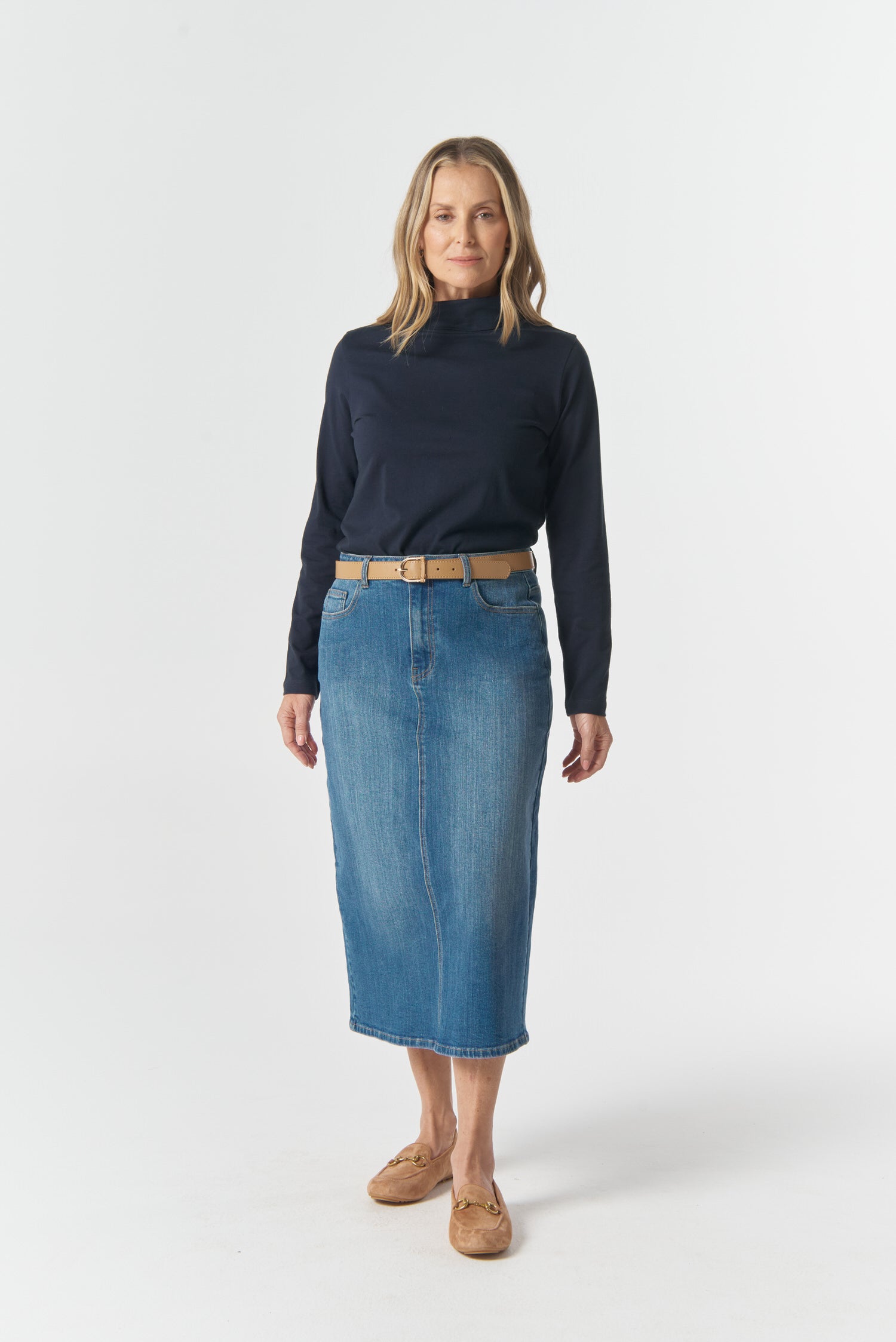 5 Pocket Straight Maxi Skirt - Light Blue by Goondiwindi Cotton. Timeless women’s fashion using natural fibres and classic shapes