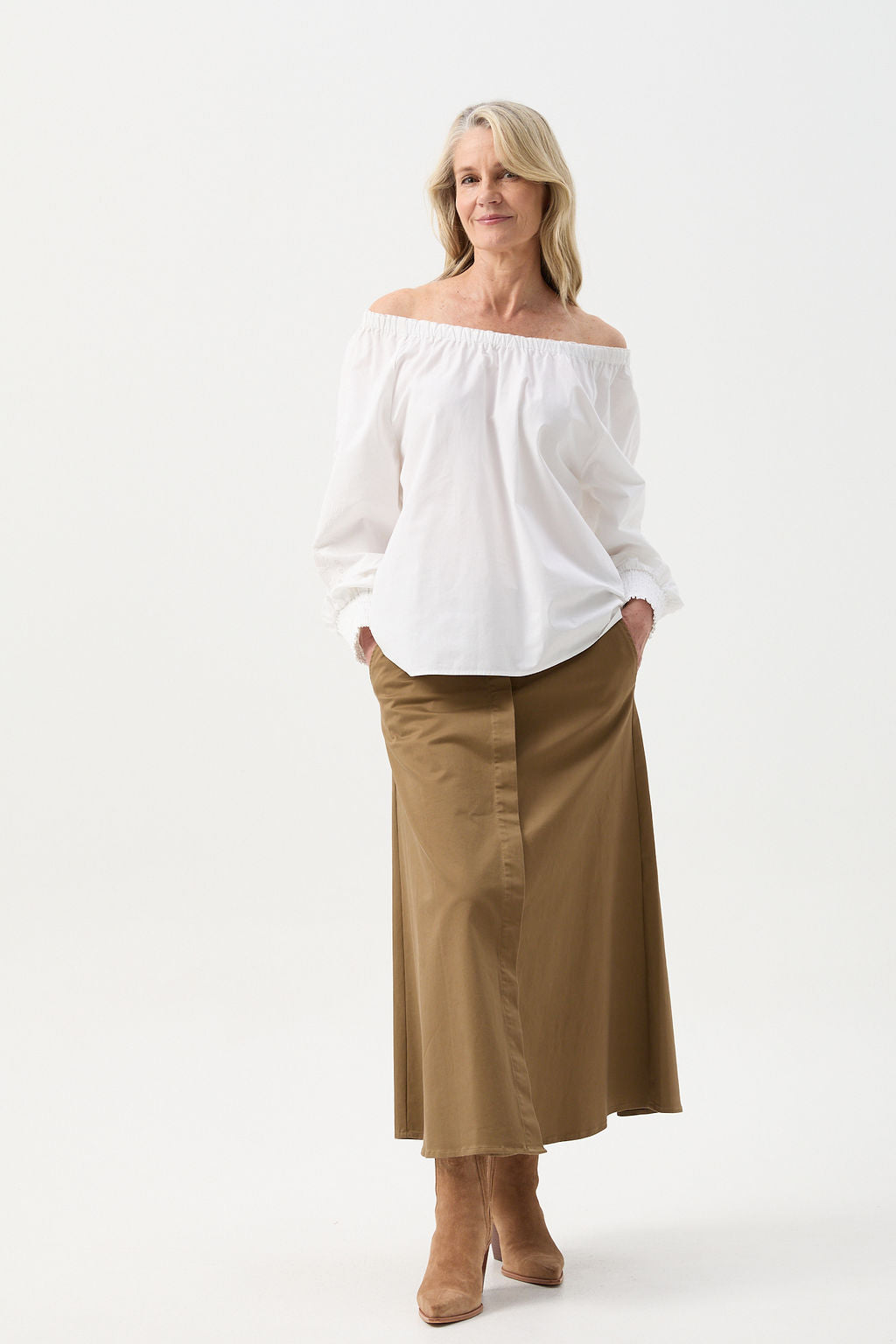 Goondiwindi Cotton Bottoms A-Line Button Through Skirt - Tobacco