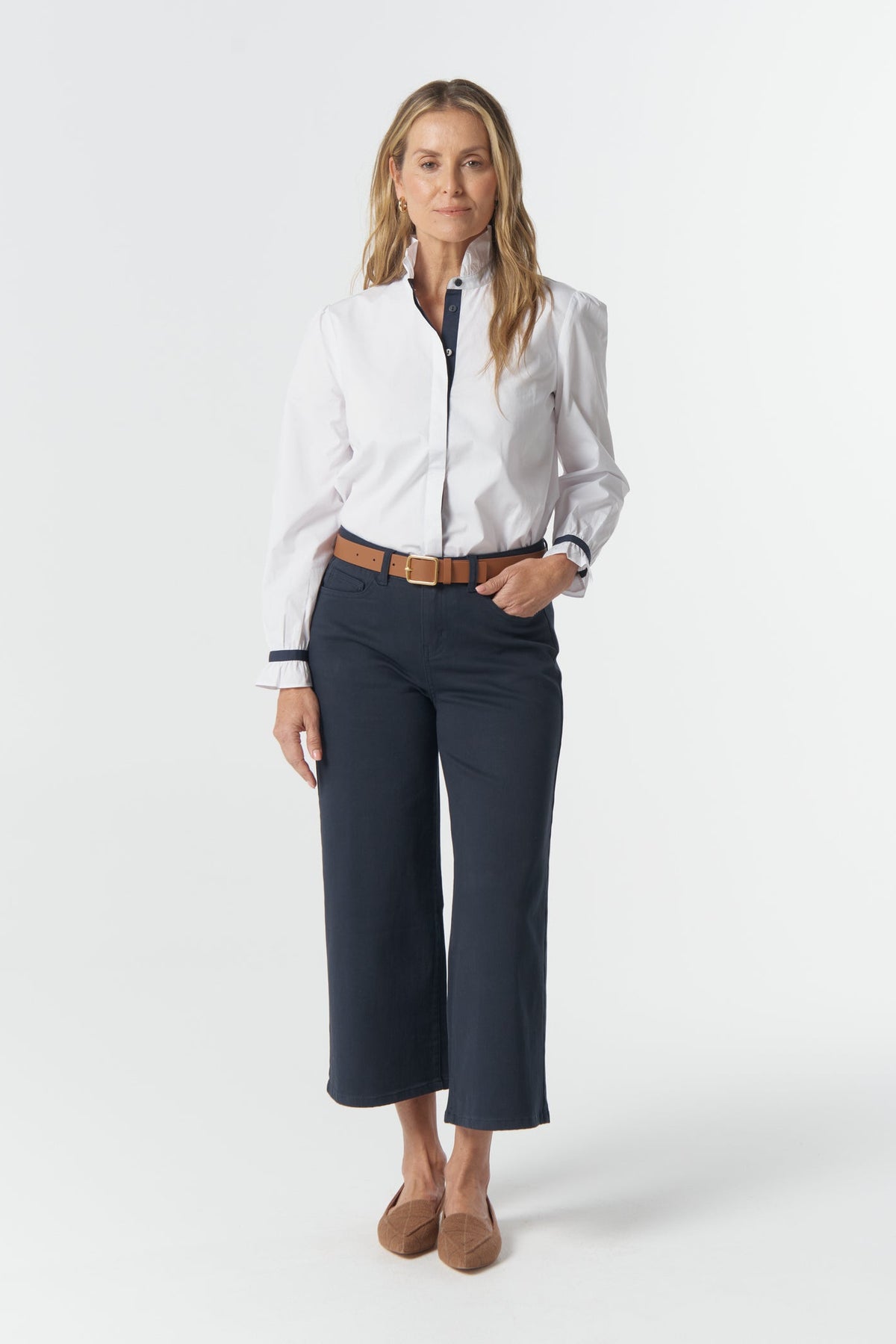 Goondiwindi Cotton Bottoms 5 Pocket Crop Wide Leg Jean - Dark Navy