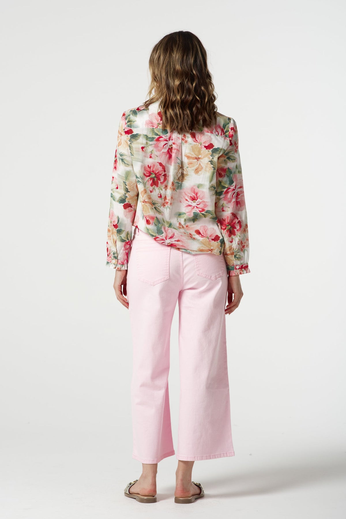 Goondiwindi Cotton Bottoms 5 Pocket Crop Wide Leg Jean - Pale Pink