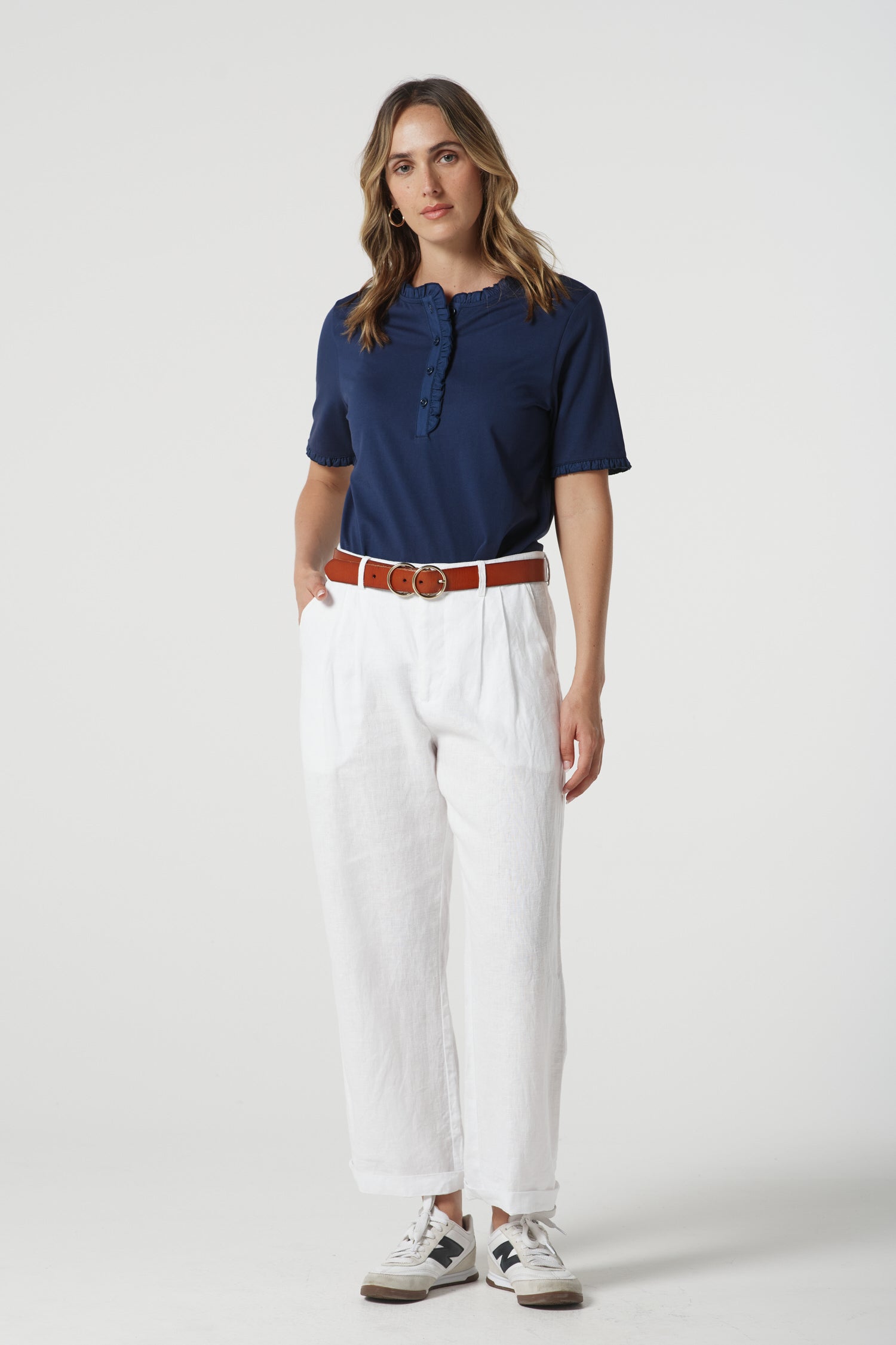 Staple Tailored Linen Pant - White by Goondiwindi Cotton. Timeless women’s fashion using natural fibres and classic shapes