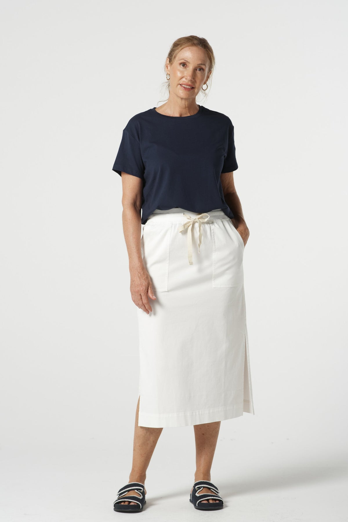 Goondiwindi Cotton Bottoms Weekend Cotton Stretch Midi Skirt - White