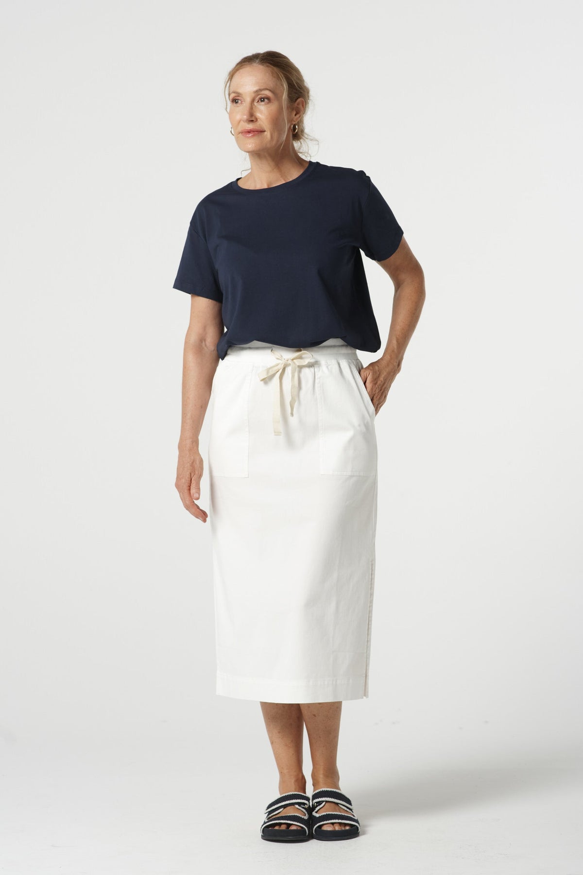 Goondiwindi Cotton Bottoms Weekend Cotton Stretch Midi Skirt - White