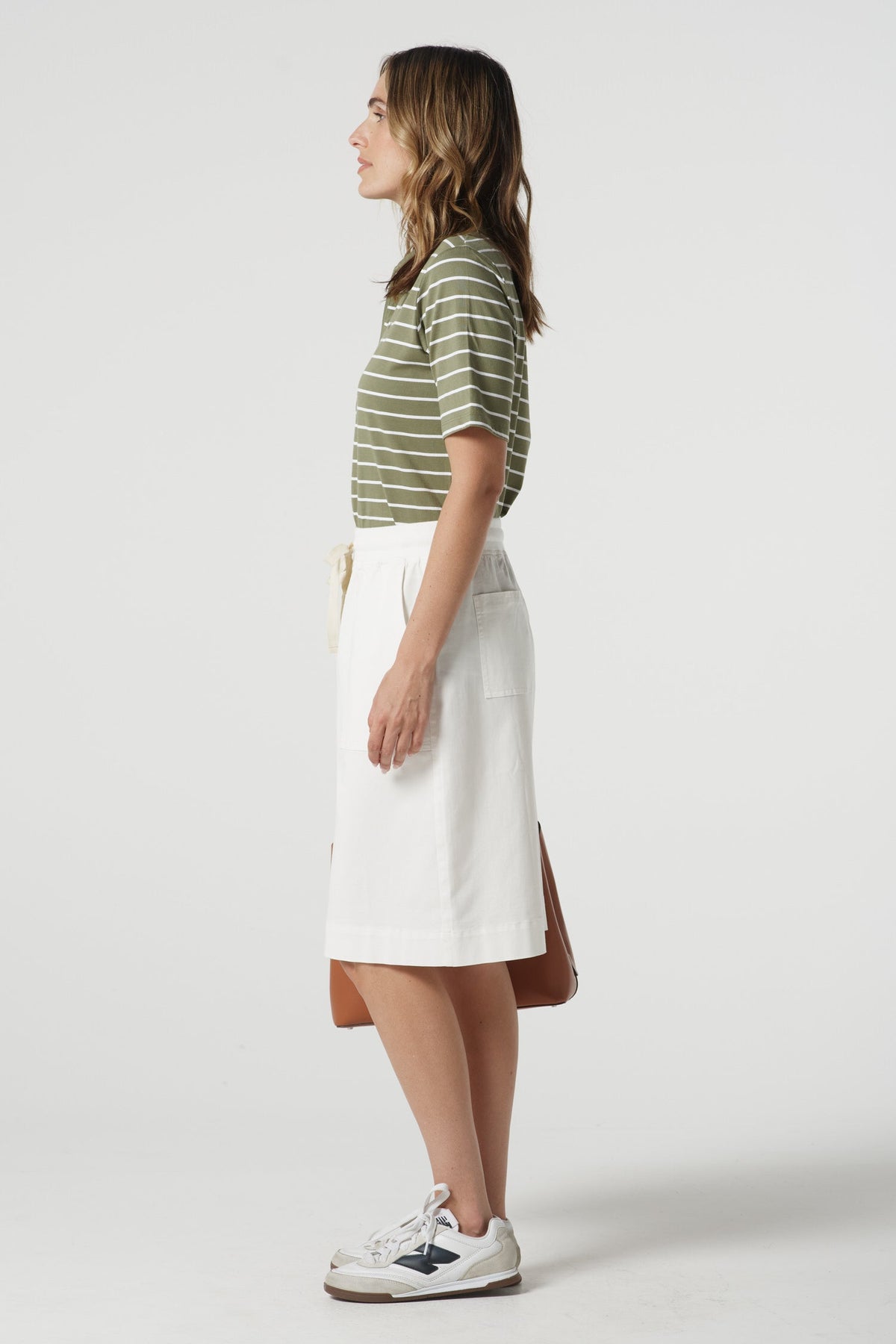 Goondiwindi Cotton Bottoms Weekend Cotton Stretch Knee Length Skirt - White
