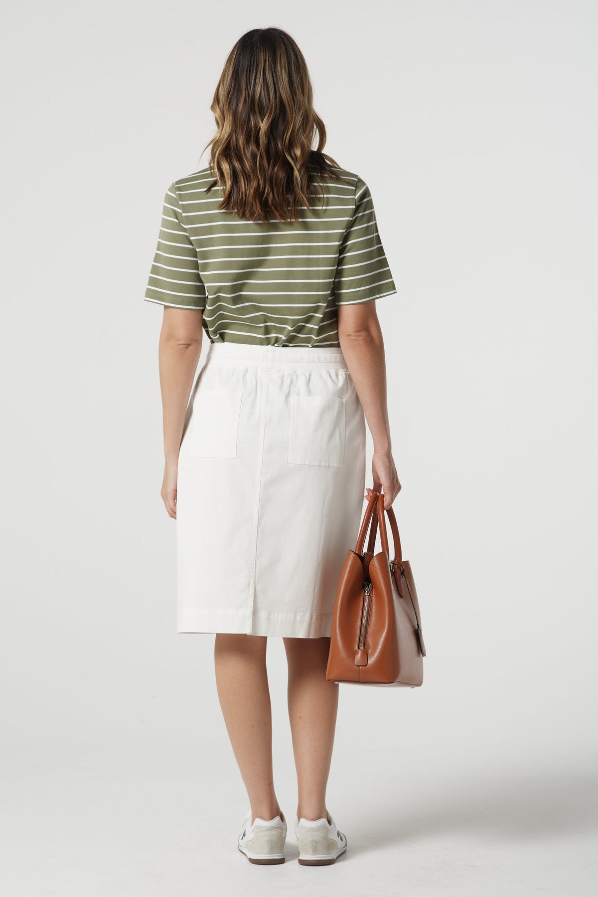 Goondiwindi Cotton Bottoms Weekend Cotton Stretch Knee Length Skirt - White