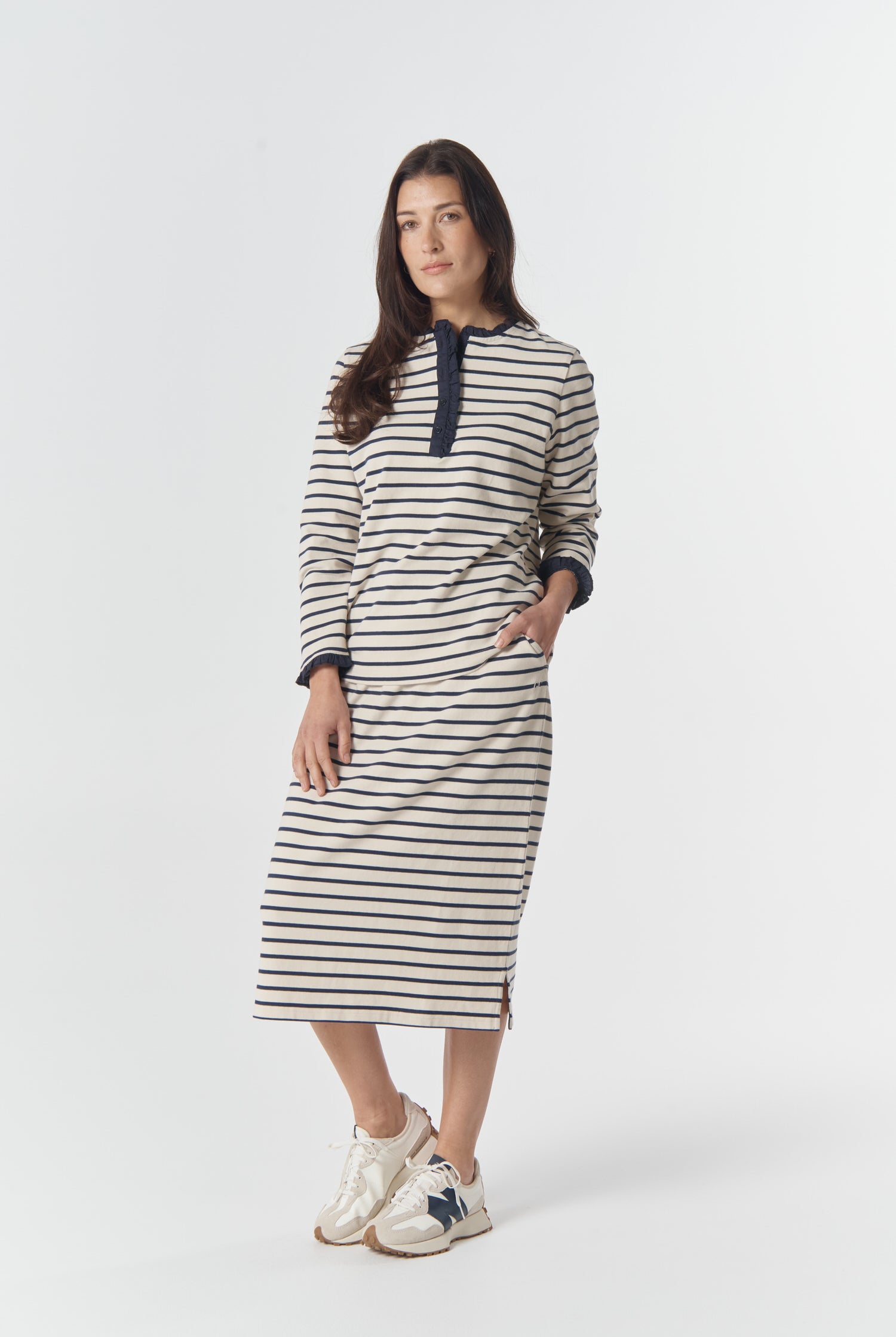 Goondiwindi Cotton Bottoms Sunday Cotton Knit Skirt - Birch/Dark Navy