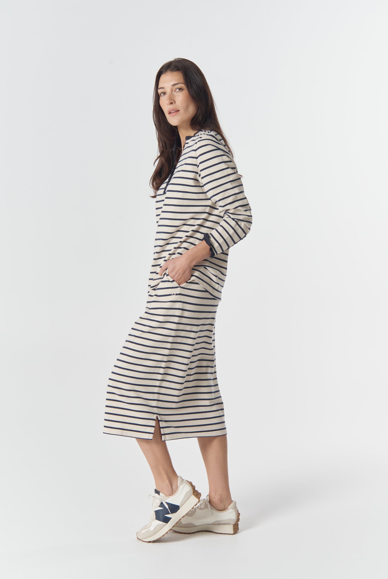 Goondiwindi Cotton Bottoms Sunday Cotton Knit Skirt - Birch/Dark Navy