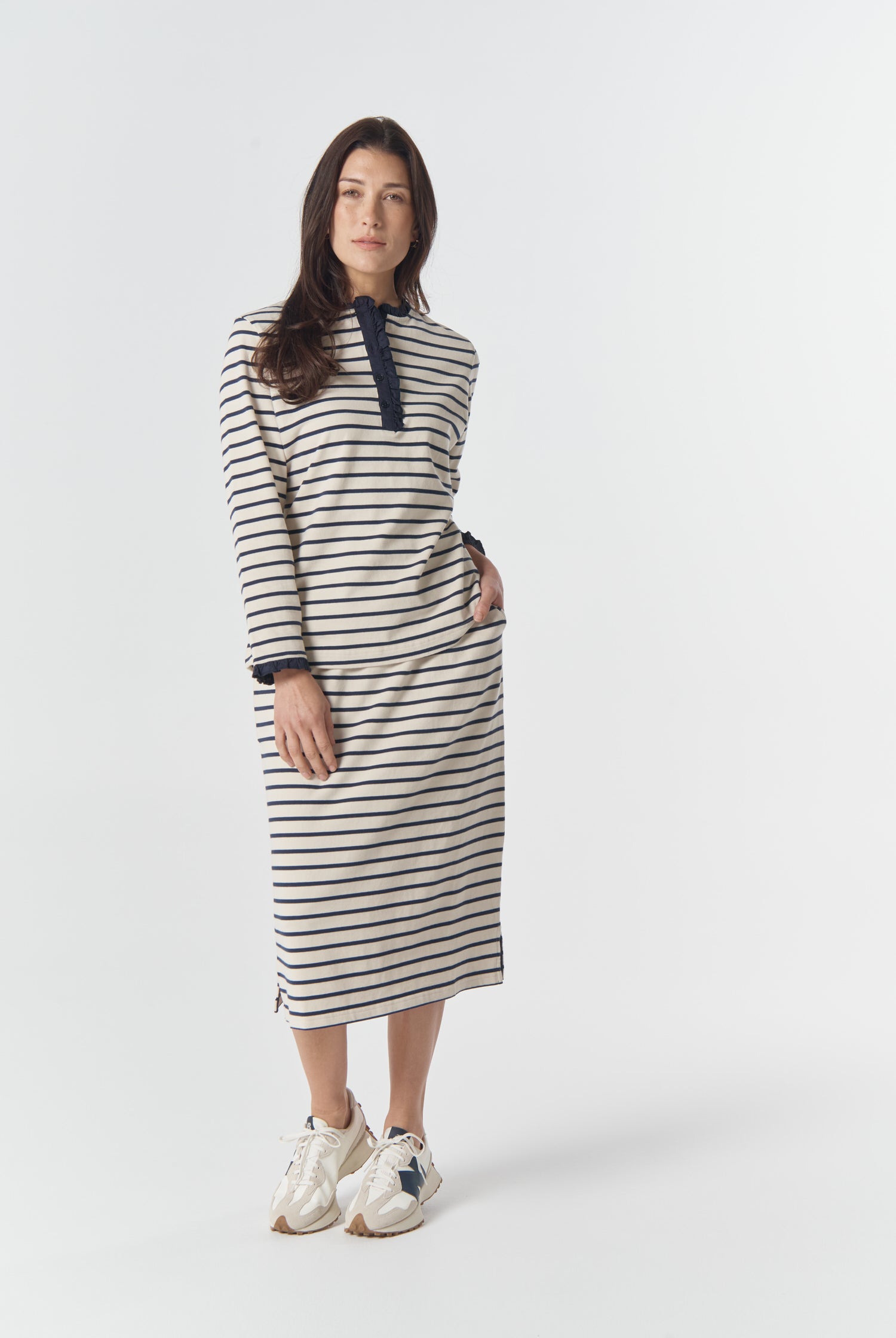Goondiwindi Cotton Bottoms Sunday Cotton Knit Skirt - Birch/Dark Navy